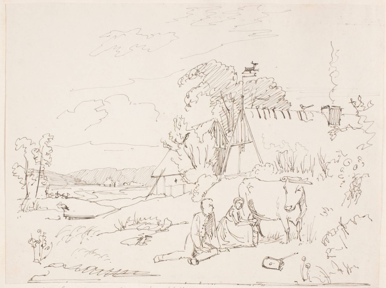 En malkescene, indklæbet side 14, Johan Thomas Lundbye, 1834-1948