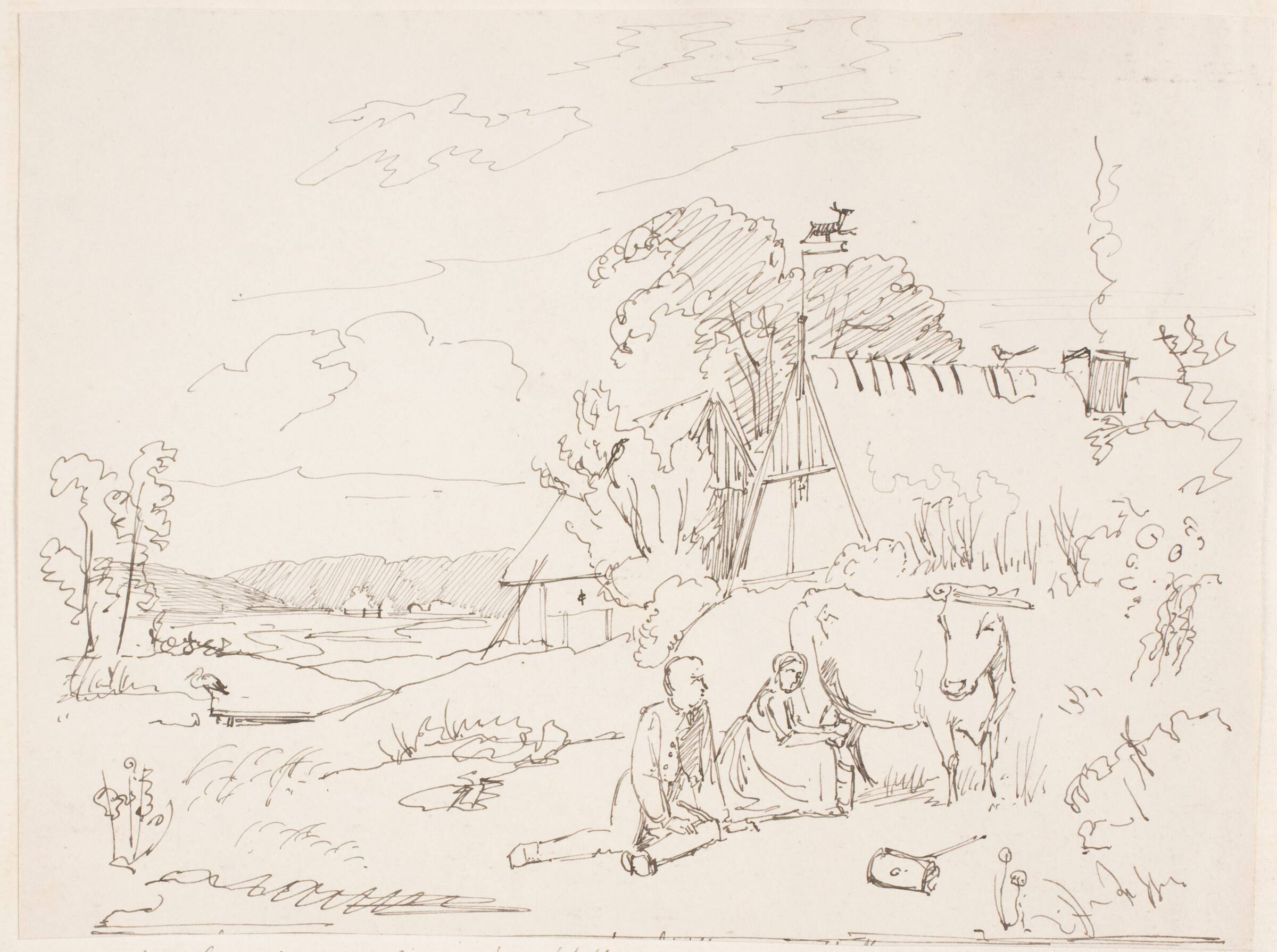 En malkescene, indklæbet side 14, Johan Thomas Lundbye, 1834-1948