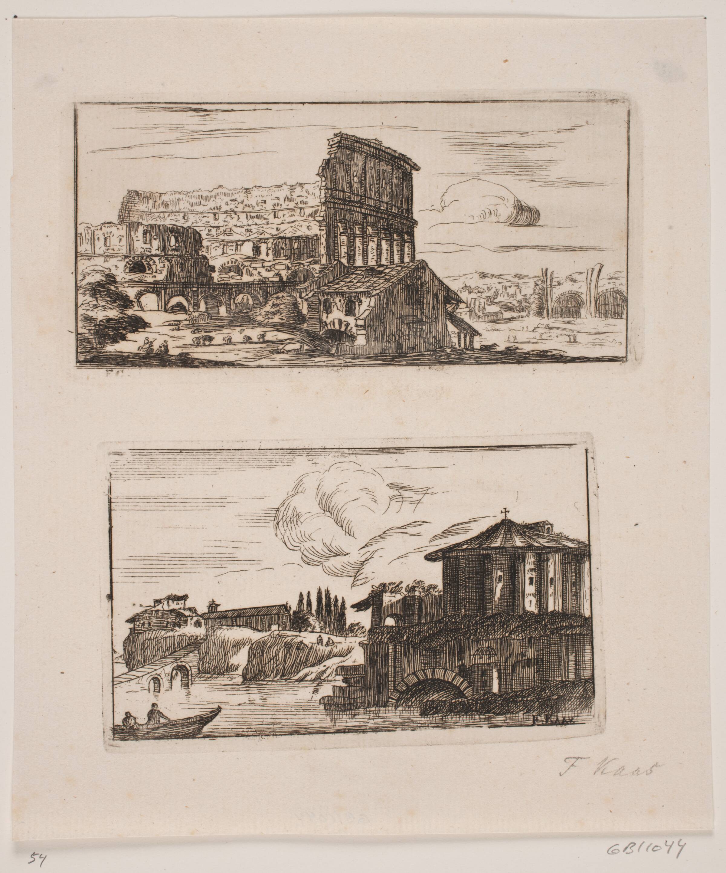 Prospekter fra Rom. Kolosseum og Vesta-templet, F. Kaas, 1750-1759