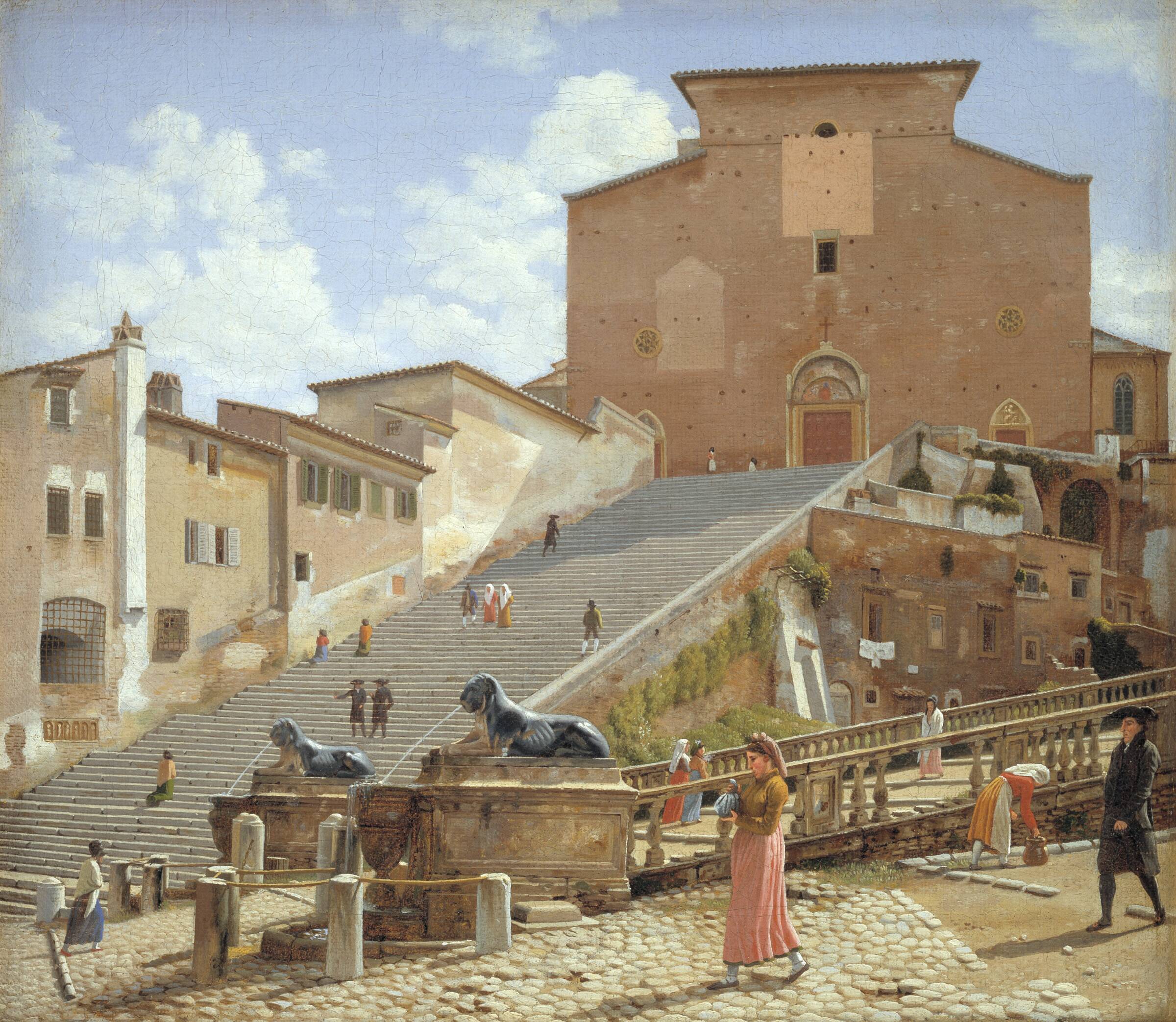 Marmortrappen, som fører op til kirken Santa Maria in Aracoeli i Rom, C.W. Eckersberg, 1814-1816