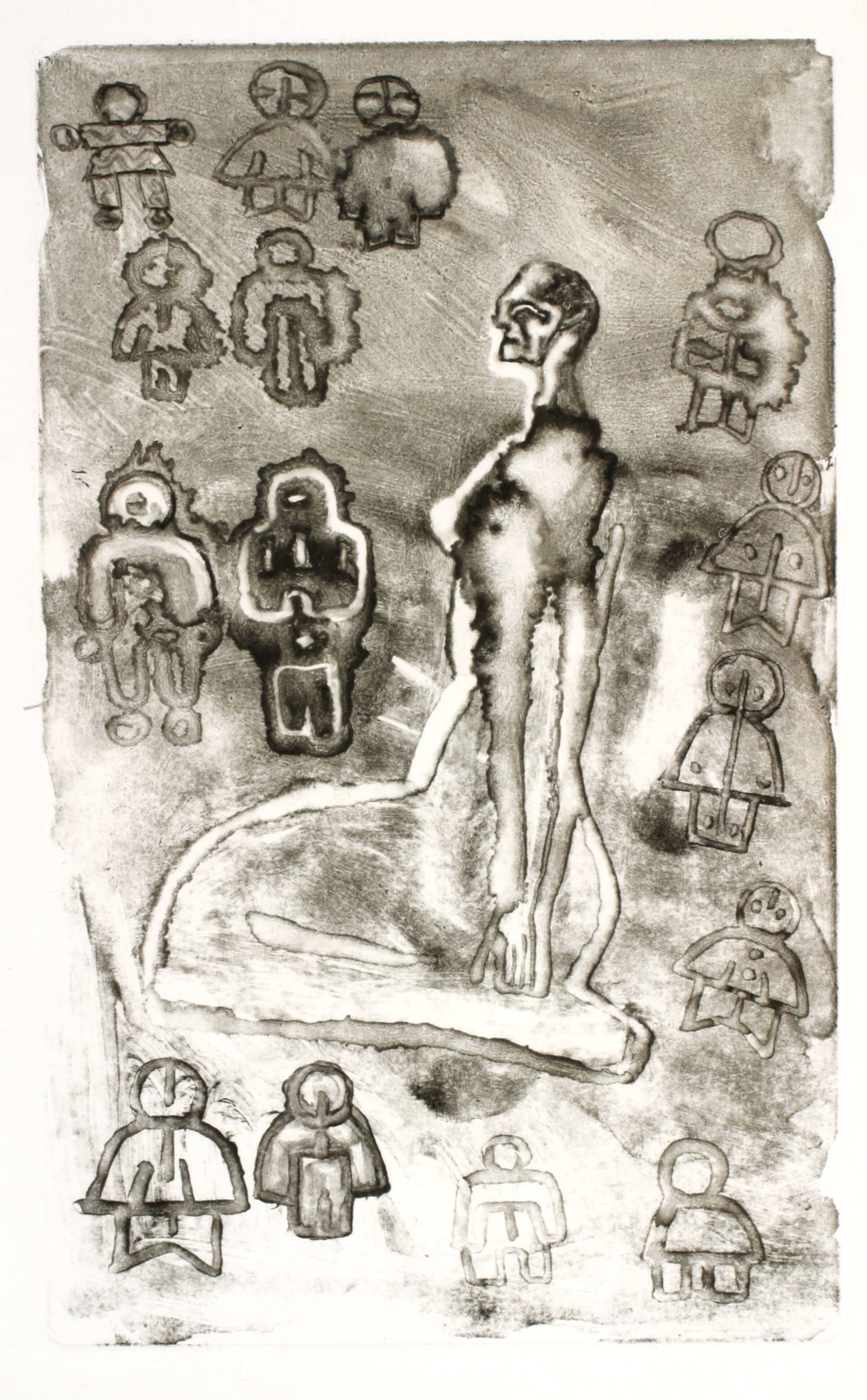 En stor siddende figur og mange små, Richard Winther, 1958