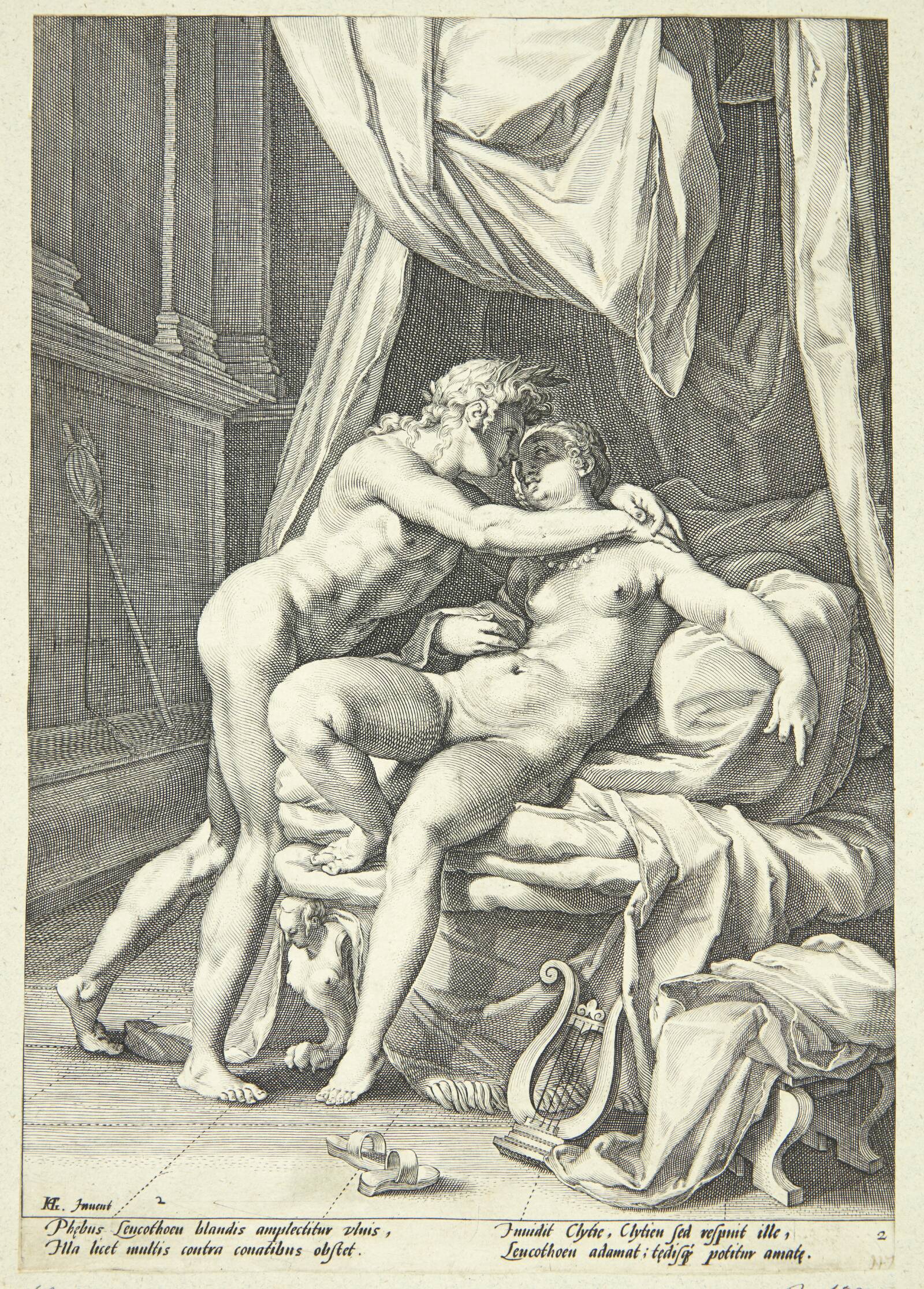 Apollon og Leukothea, Jacob Matham, 1588-1591
