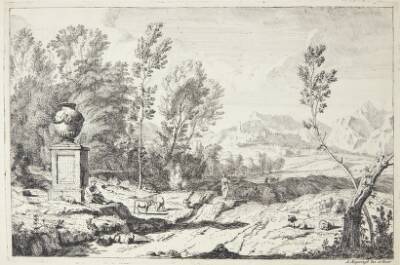 Fløjtespillende hyrde ved et monument