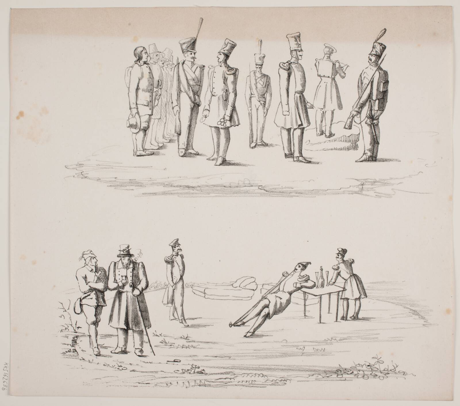 Prøveblad med fodfolk, N.B. Krossing, 1795-1854
