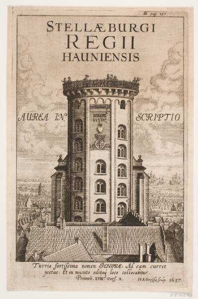 Rundetårn i København. Illustration til Thomas Bang, "Phosphorus inscriptionis Hierosymbolicæ paræneticus & ...", 1657