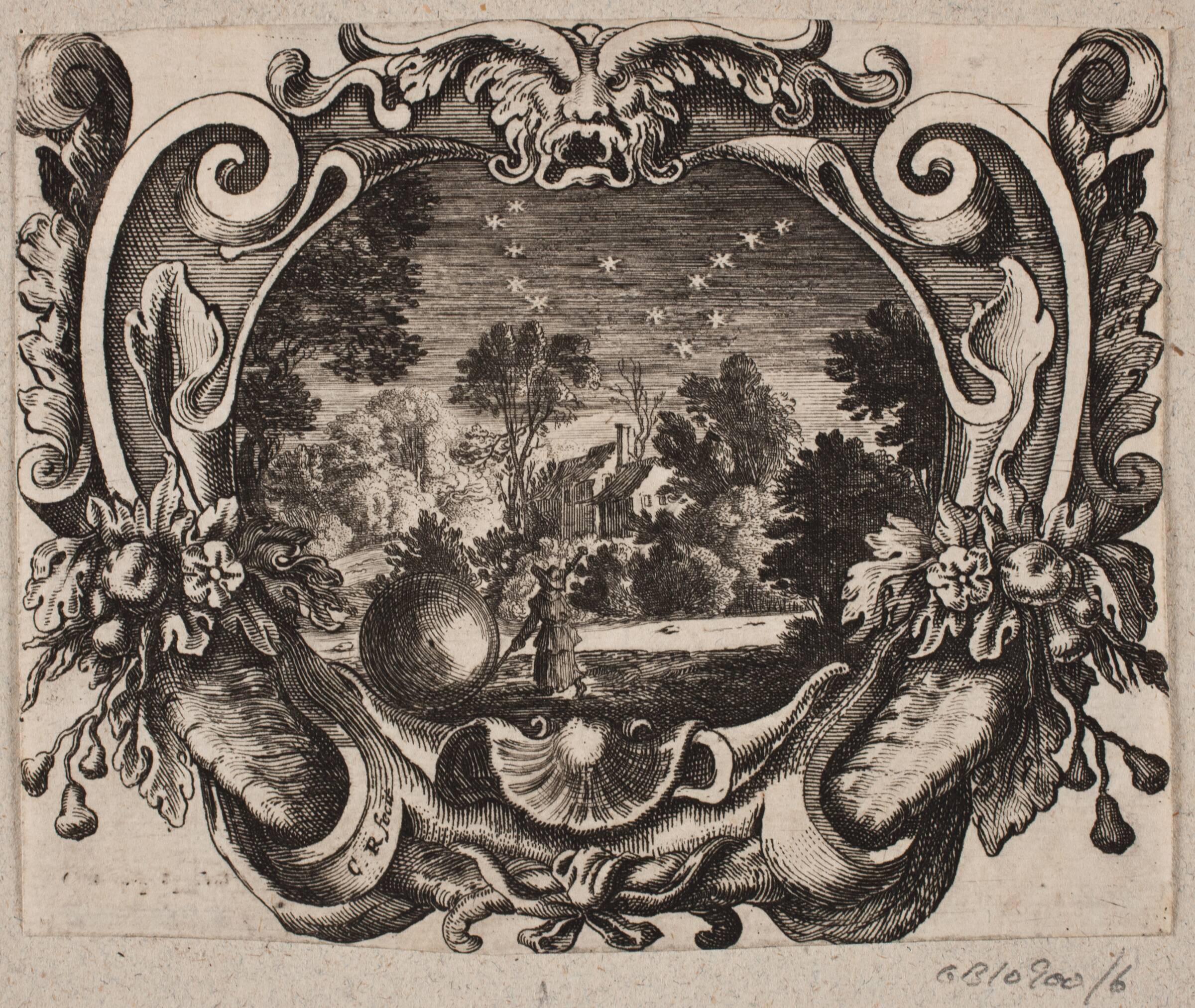 Emblem med mand, der triller en kugle ved nattetid, Christian Rothgiesser, 1645-1659