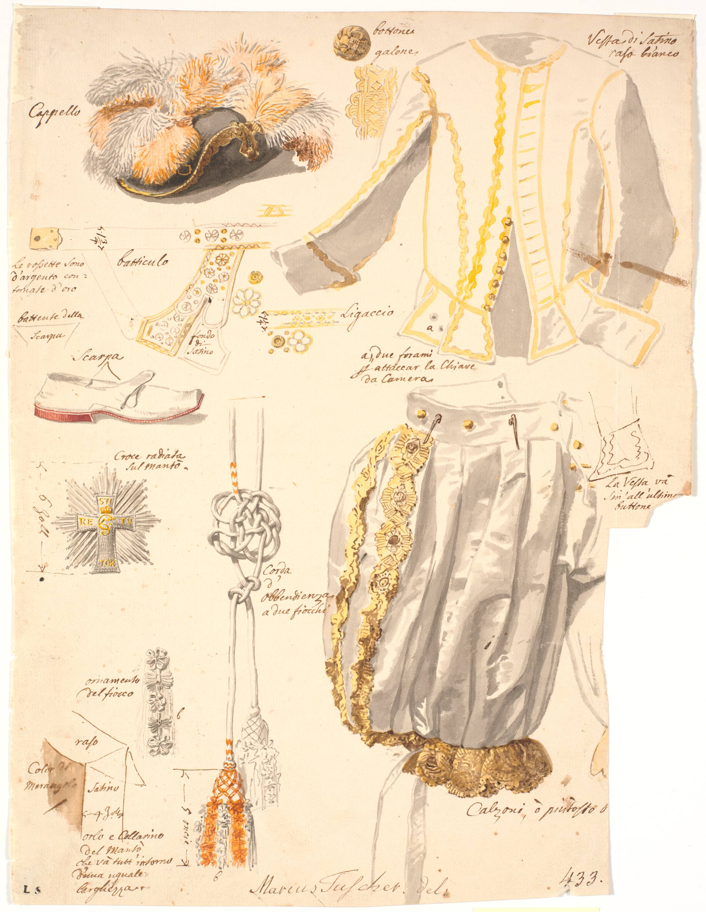 Detailler af dannebrogsordenens ridderdragt, Marcus Tuscher, 1748-1751