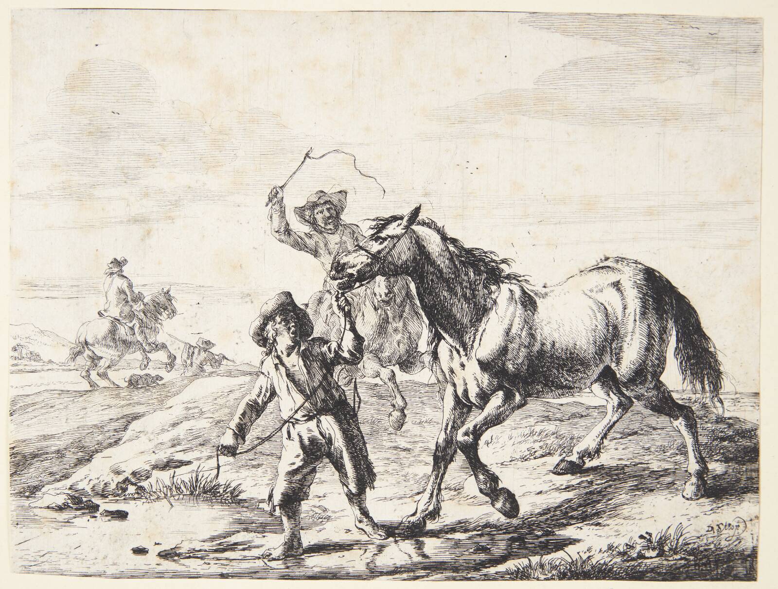En dreng leder en hest til vandet, Dirk Stoop, 1651