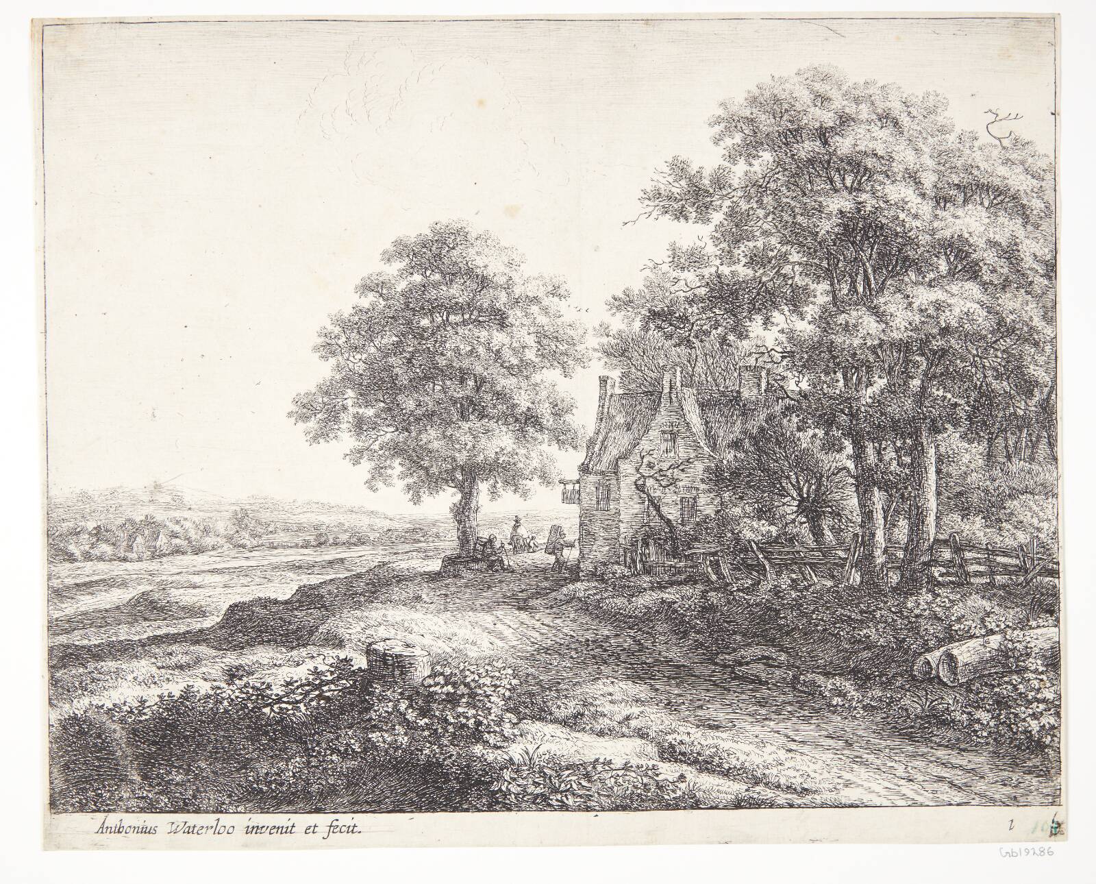 Stort lindetræ foran en kro, Anthonie Waterloo, 1610-1690