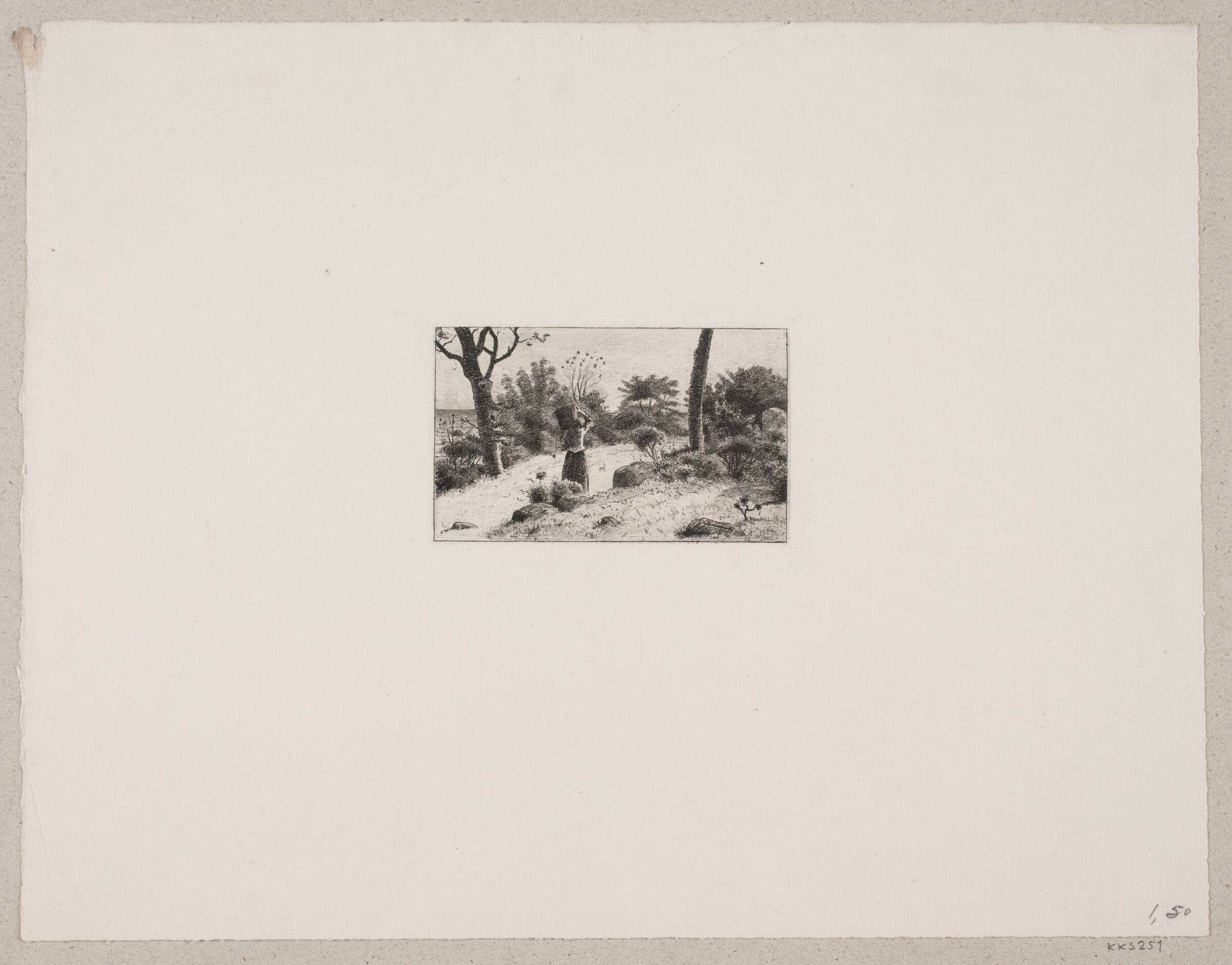 Landskab med en kone, der bærer en kurv. Parti fra Kullen, Bernhard Ulrik Middelboe, 1886