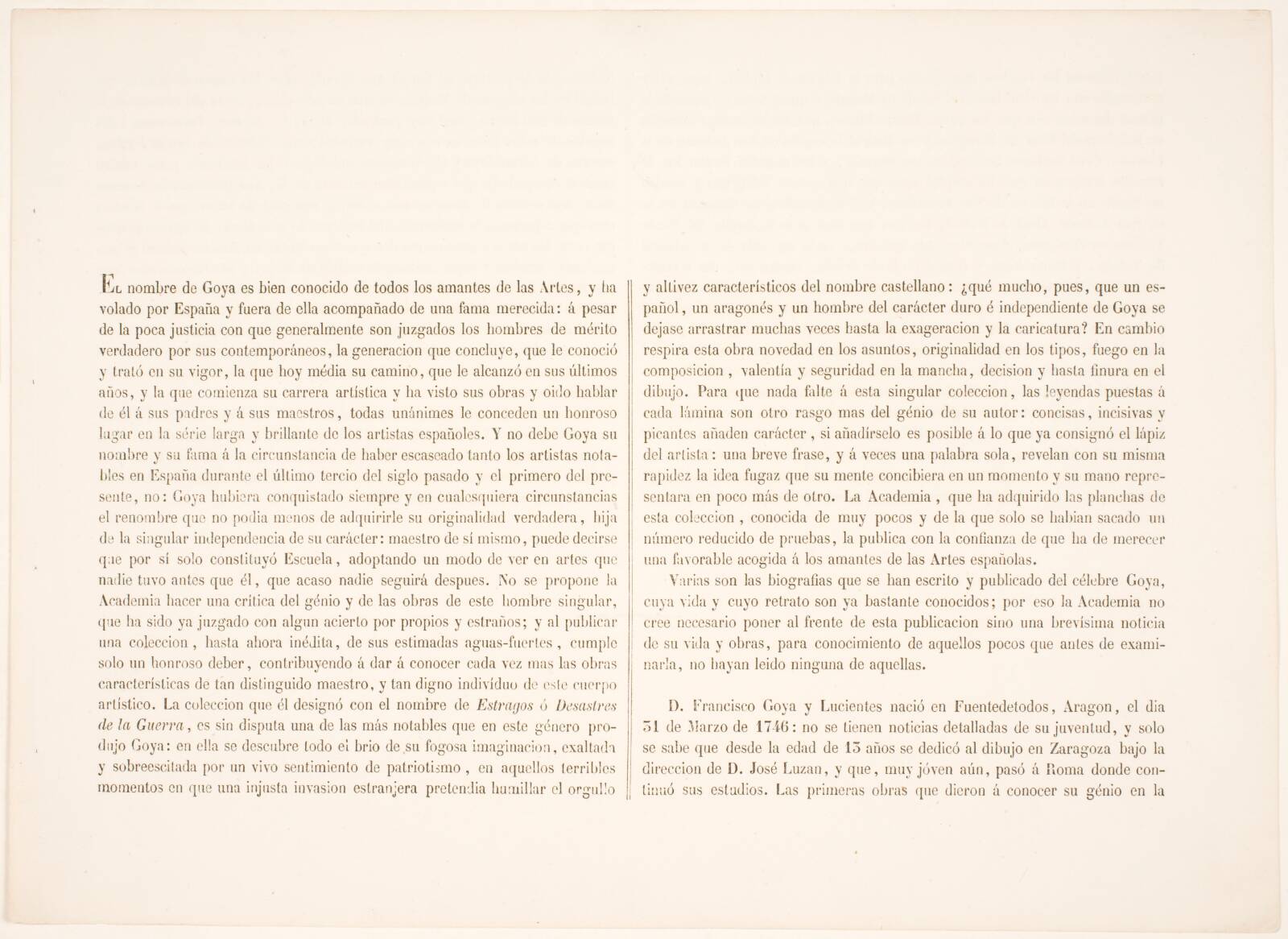 Forord til "Los Desastres de la Guerra", 1863-udgaven, by Francisco de Goya, 1863