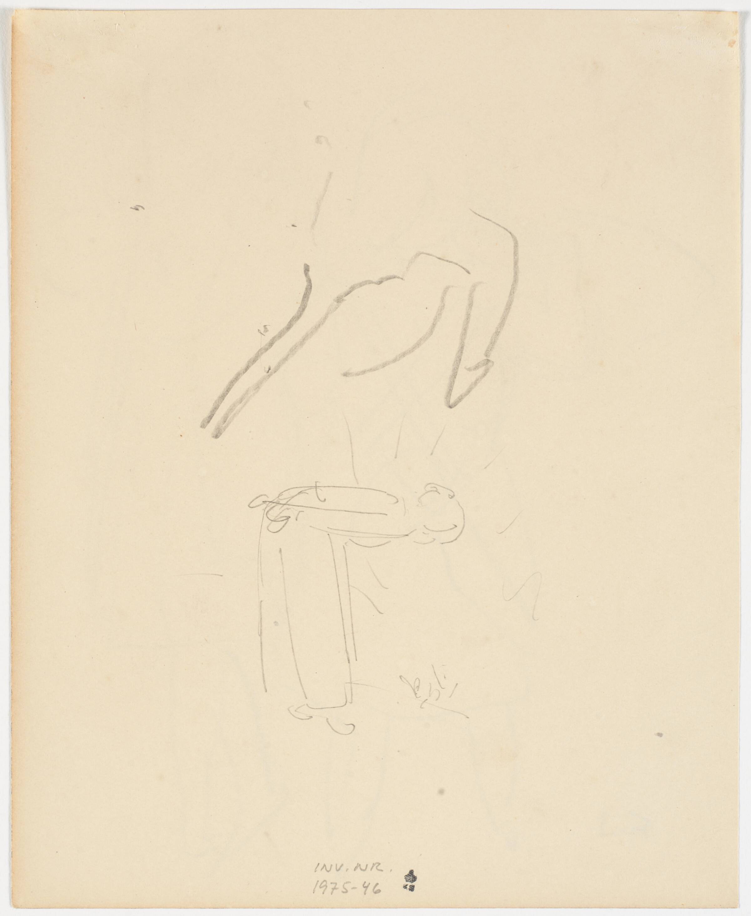 Skitse af kvinde der bøjer sig forover samt ubetydeligt rids, Ludvig Find, 1869-1945
