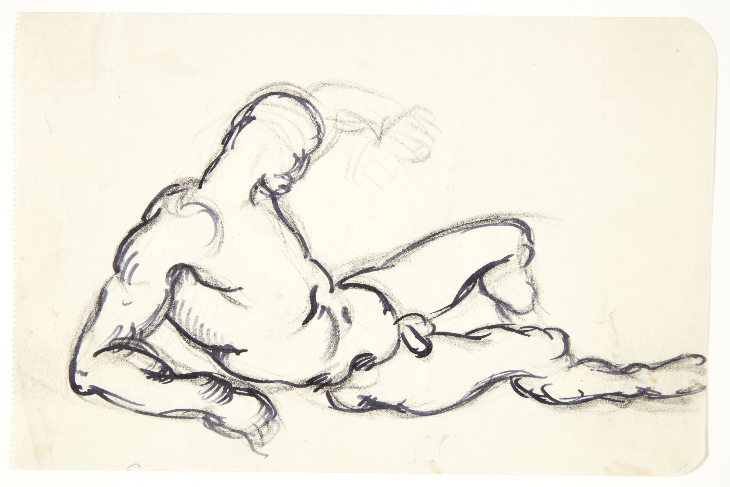 Studie af liggende nøgen mand. Studie til Adamfiguren i gruppen "Den vågnende Eva", Kai Nielsen, 1921-1922