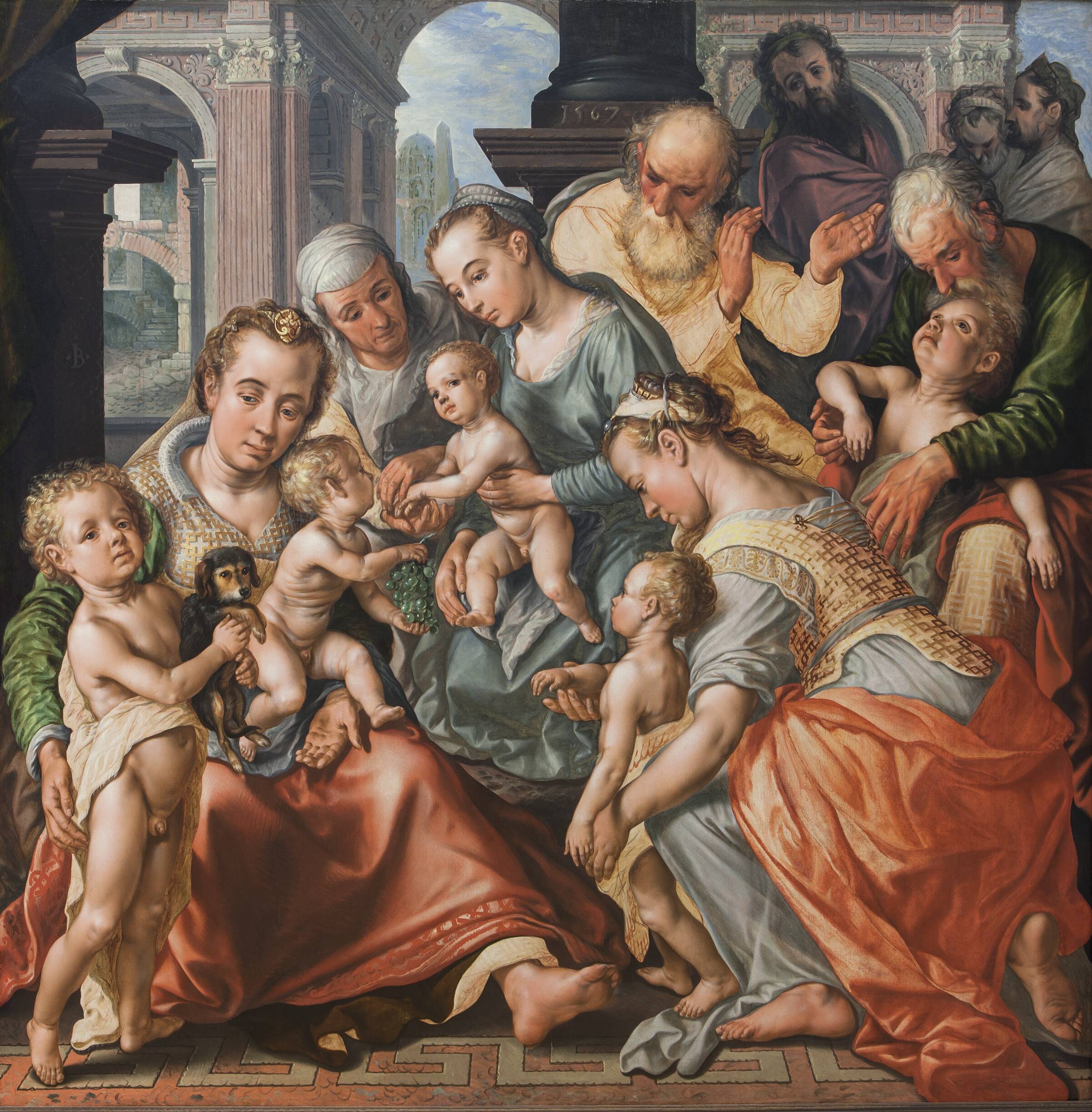 Skt. Anna med sine døtre, de tre Maria'er, og sin øvrige familie, Joachim Beuckelaer, 1567