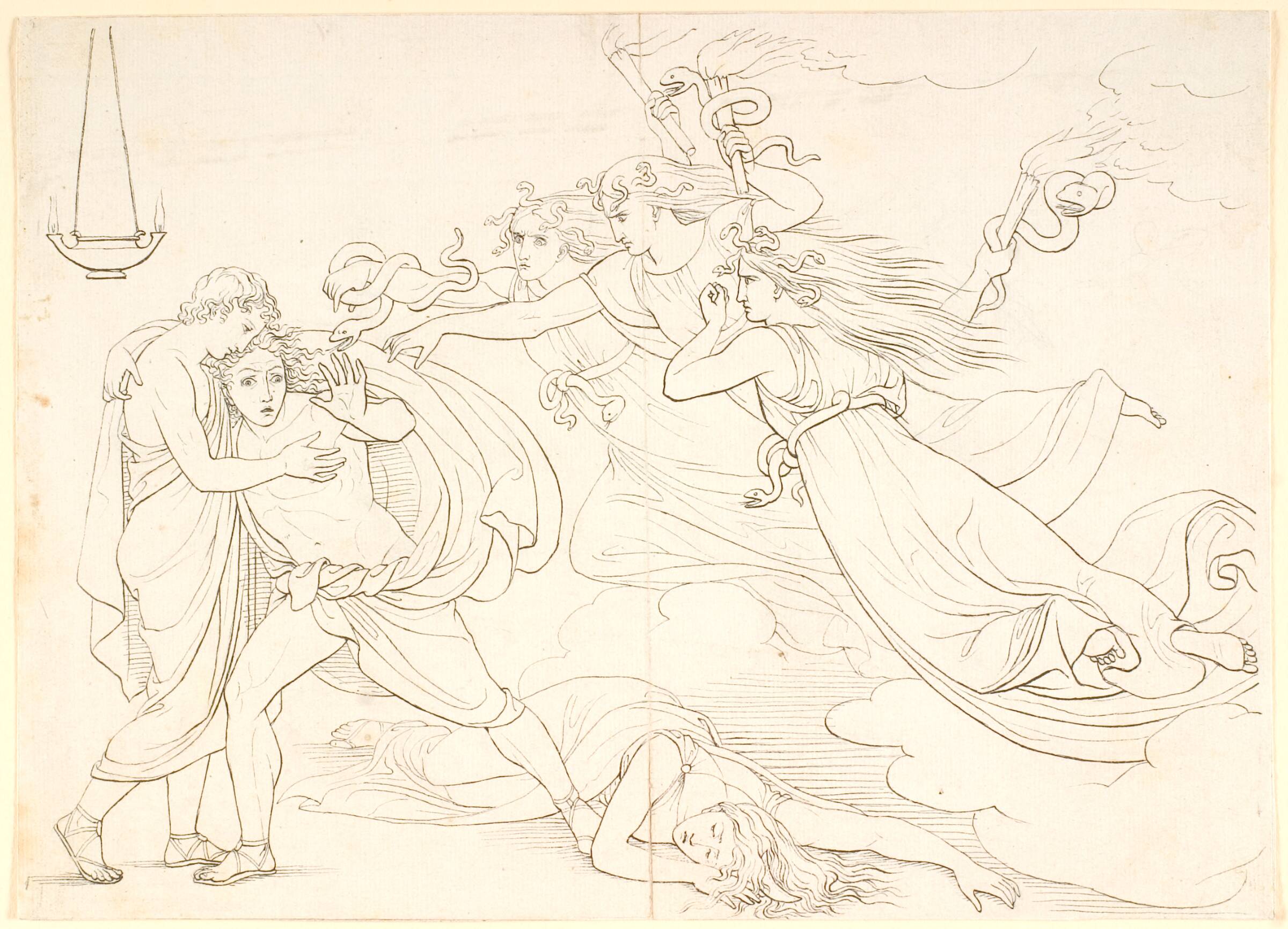Orestes forfulgt af erinyerne, C.G. Kratzenstein Stub, 1814