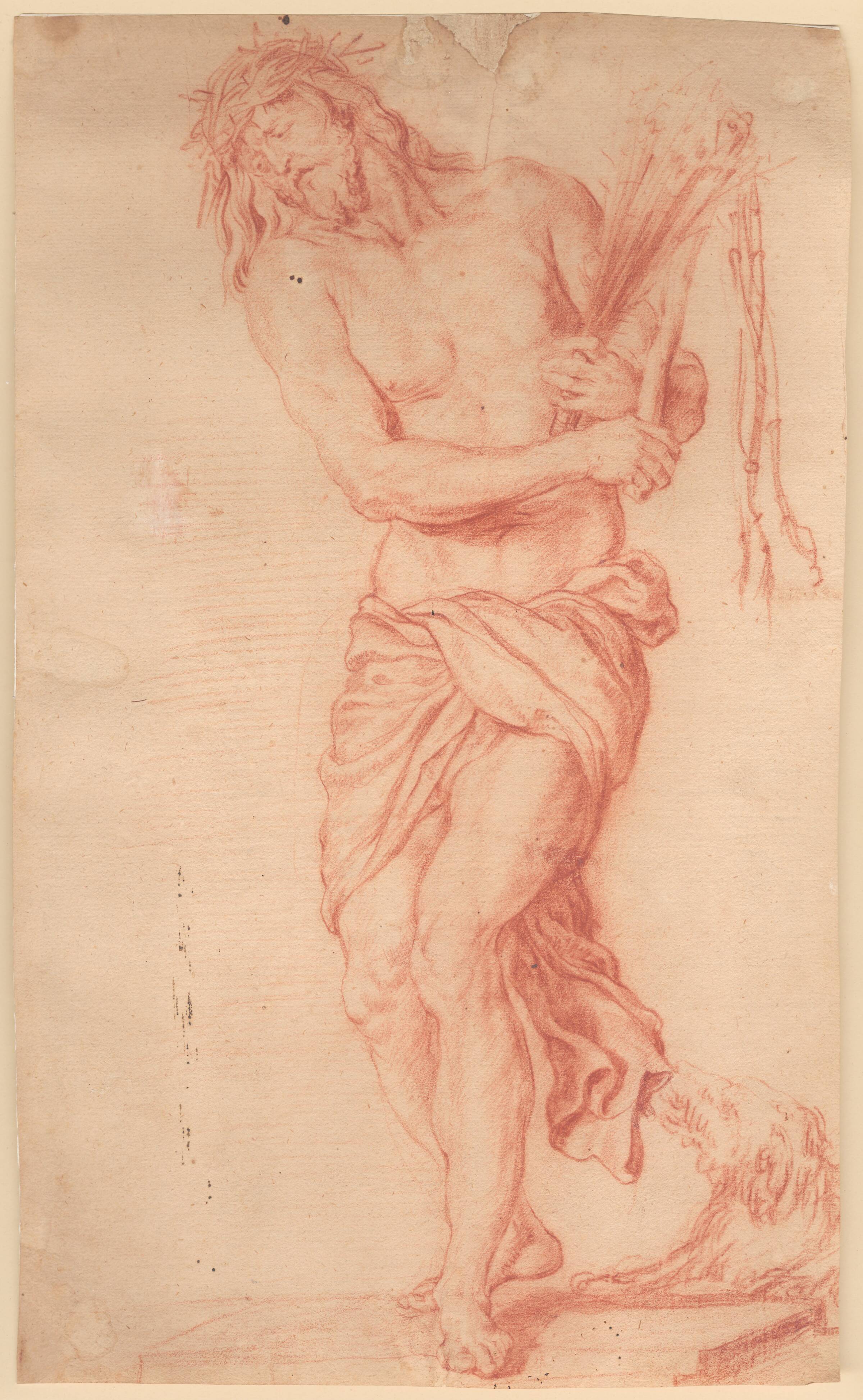 Ecce Homo. Stående, lidende Kristus med ris og knudepisk samt tornekrone på hovedet, Georg Petel, 1625-1635