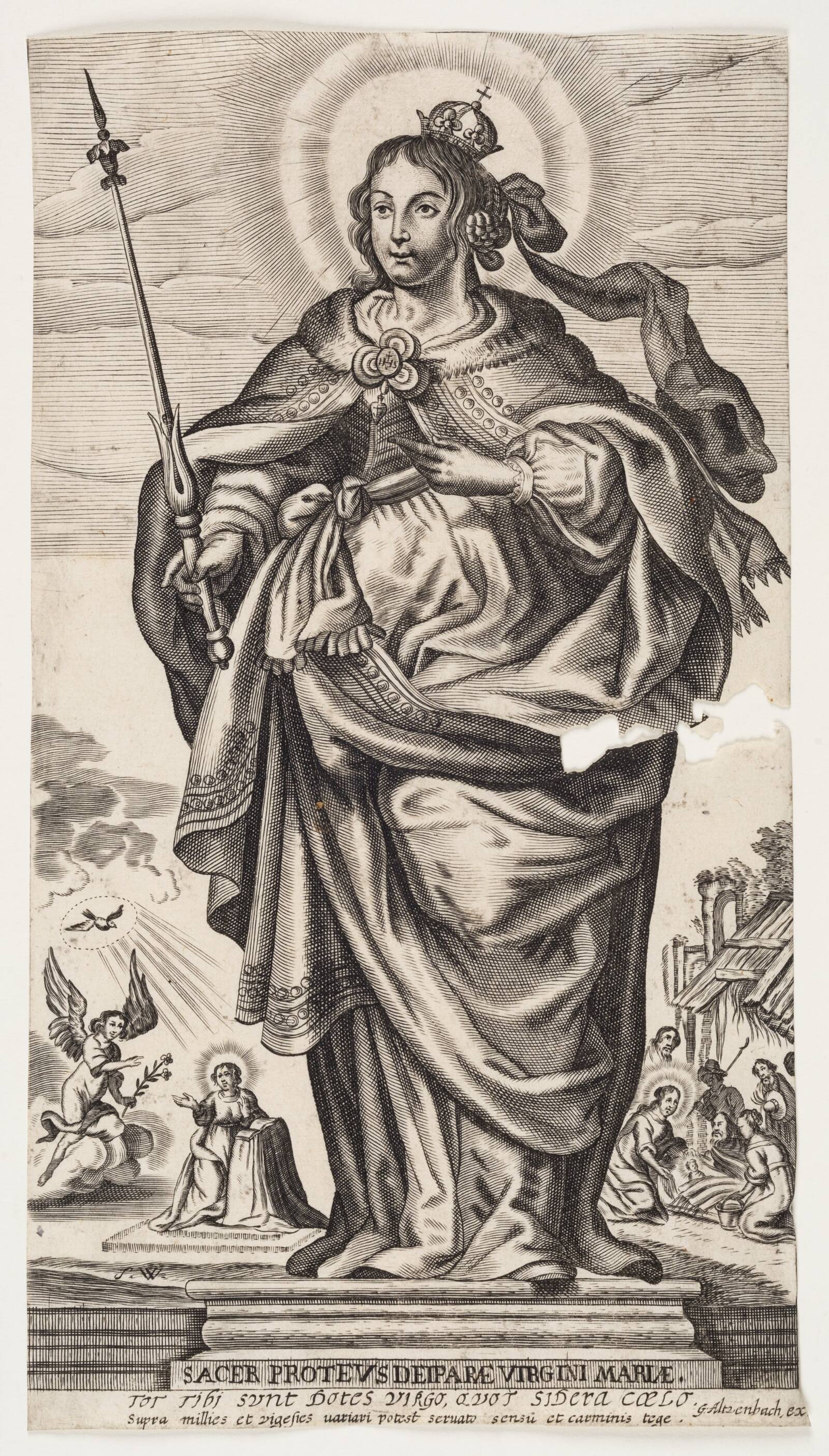 Jomfru Maria med krone og scepter, Monogrammist s.W., 1609-1672