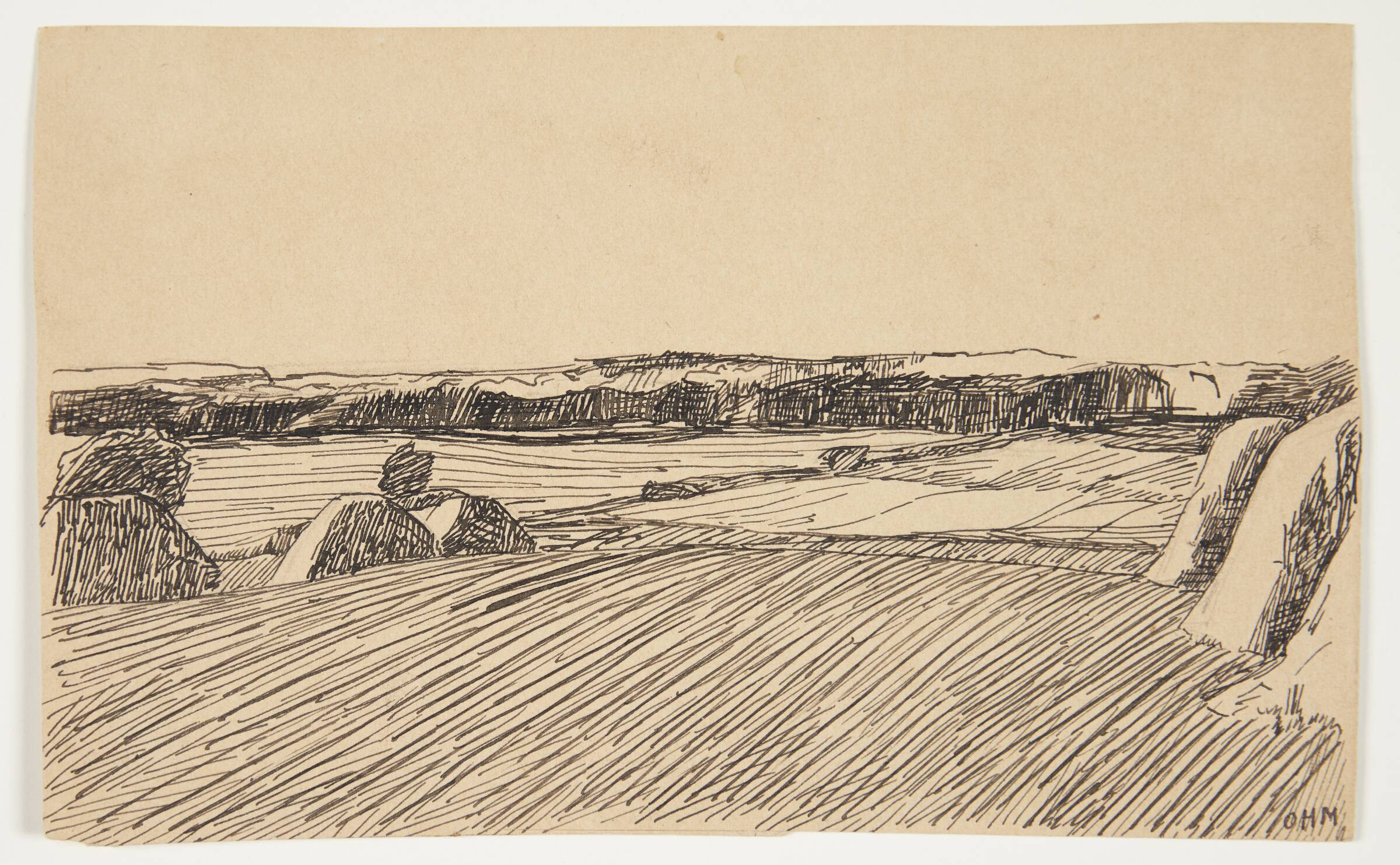 Åbent landskab, I forgrunden høstakke, Olivia Holm-Møller, 1906-1910