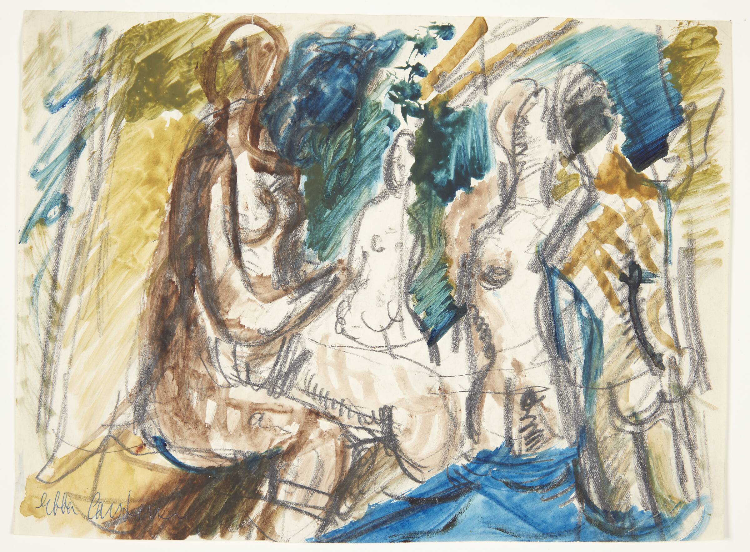 Gårdsplads. Kvinde henter vand. Illustration til "Saxo. Danmarks Riges Krønike", 1970, bd. 2, p.21, Sigurd Vasegaard, 1862-1962