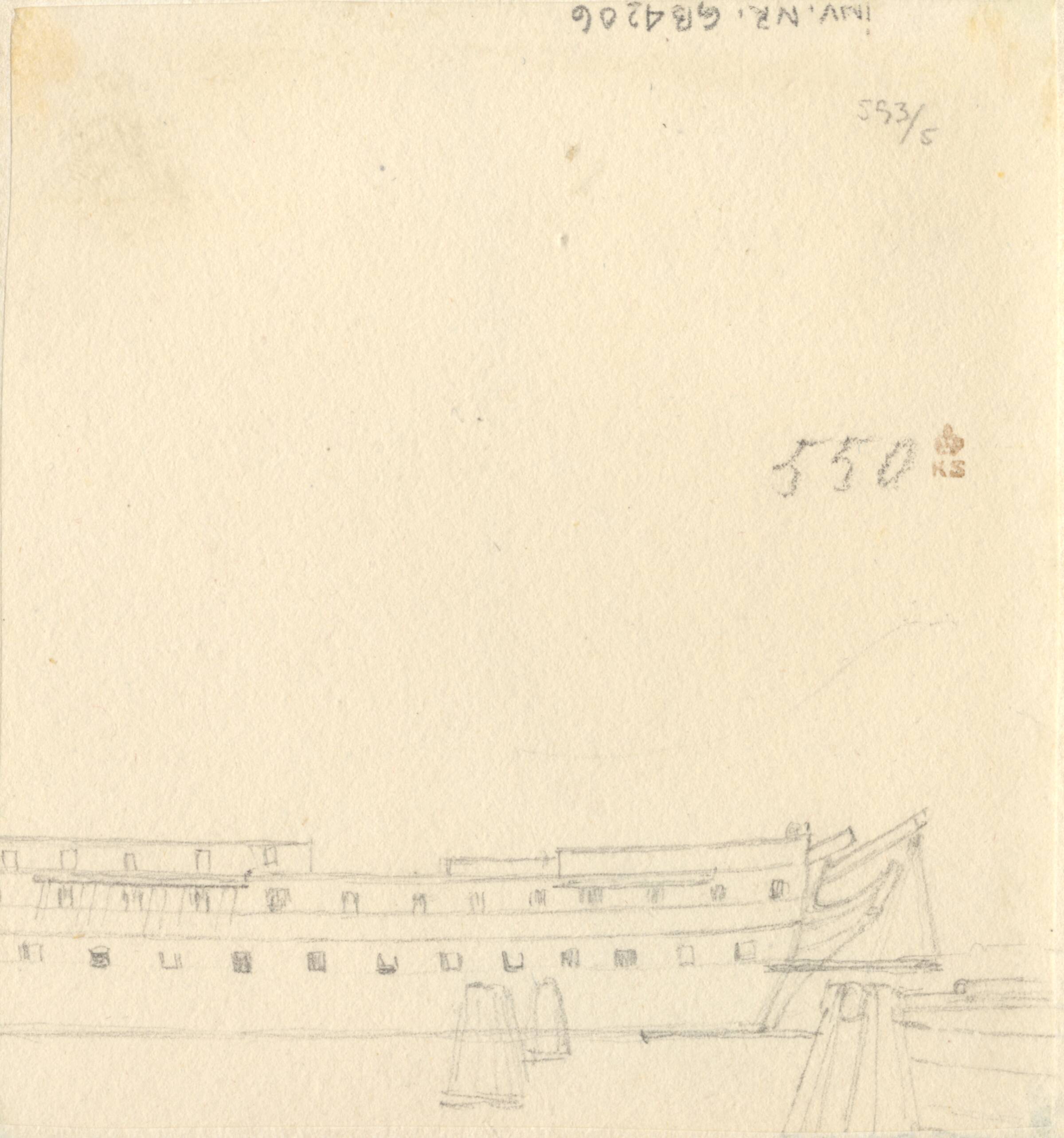Et rids af et linieskibskrog, afskåret., C.W. Eckersberg, 1783-1853
