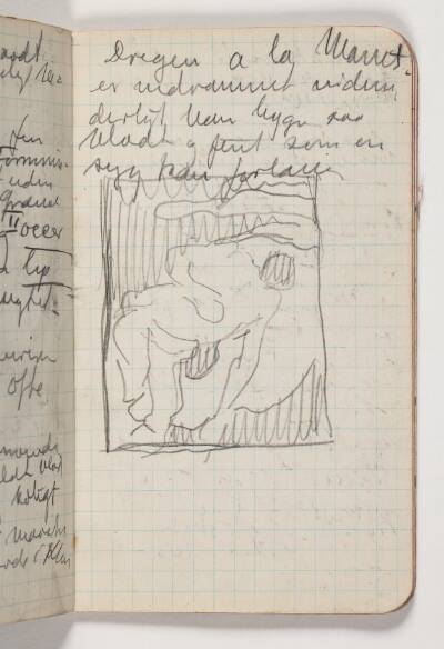 Løse rids af komposition efter Gauguins Nøgen bretonsk dreng, 1889 samt iagttagelser gjort efter malerier af bl.a. Cezanne, Gauguin og Pissaro på impressionistudstillingen i Kunstforeningen, København, april 1911