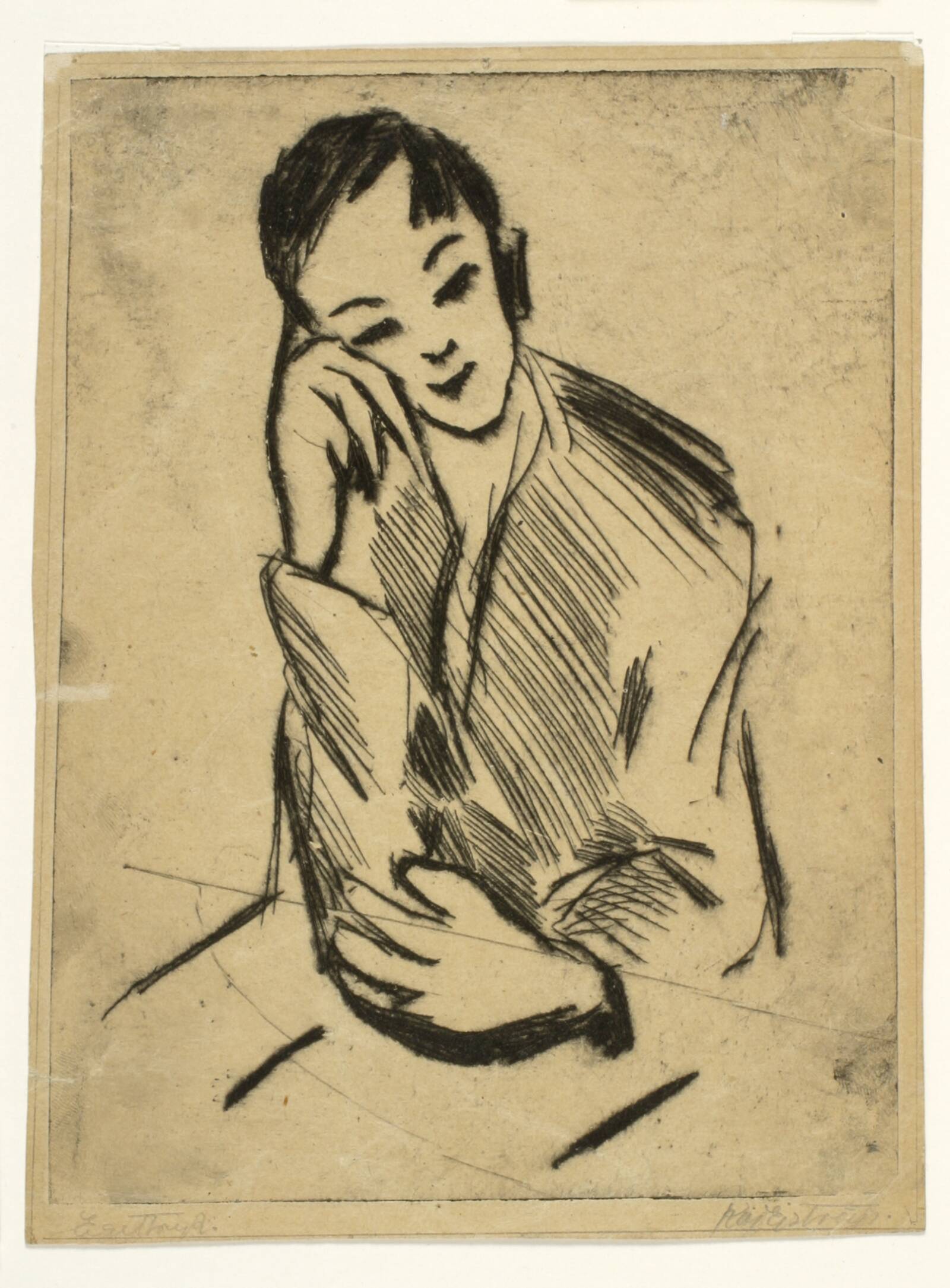 Siddende mand med hånd under kind, Kaj Ejstrup, 1932