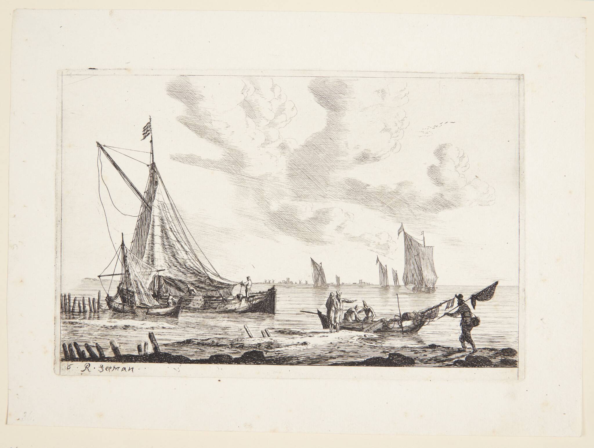 Fiskere og fiskerbåde ved en strand