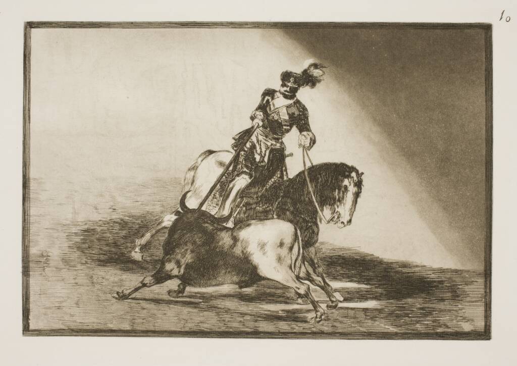 Karl V spidder en tyr i arenaen i Valladolid, Francisco de Goya, 1815-1816