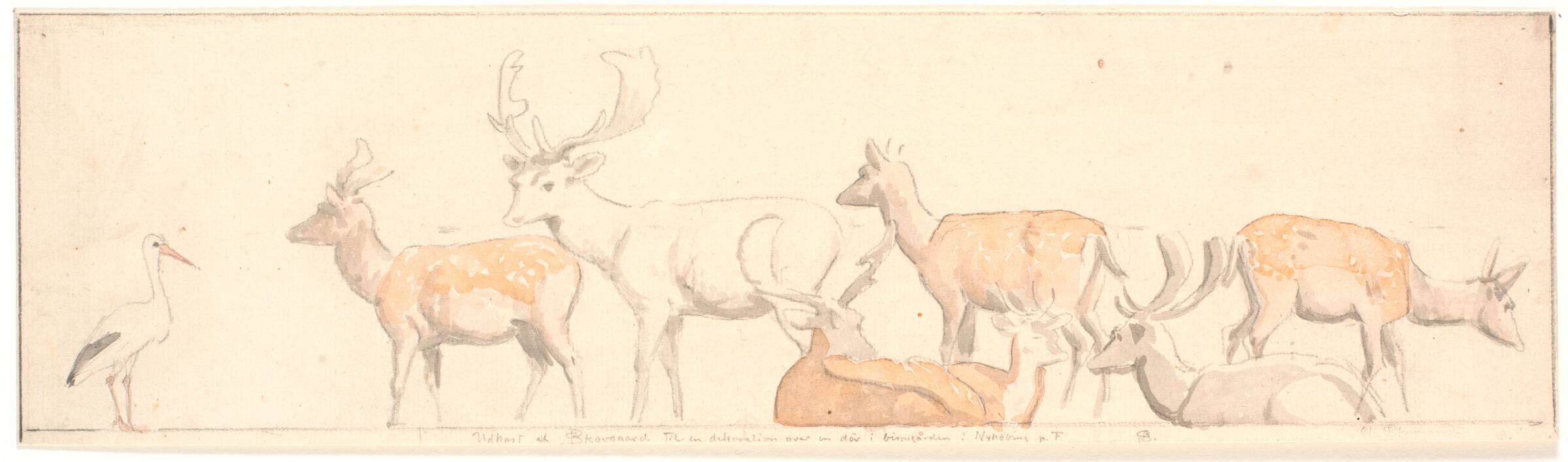 En rudel hjorte og en stork, P.C. Skovgaard, 1855-1858