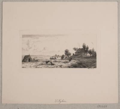 Landskab med et bondehus og en hytte