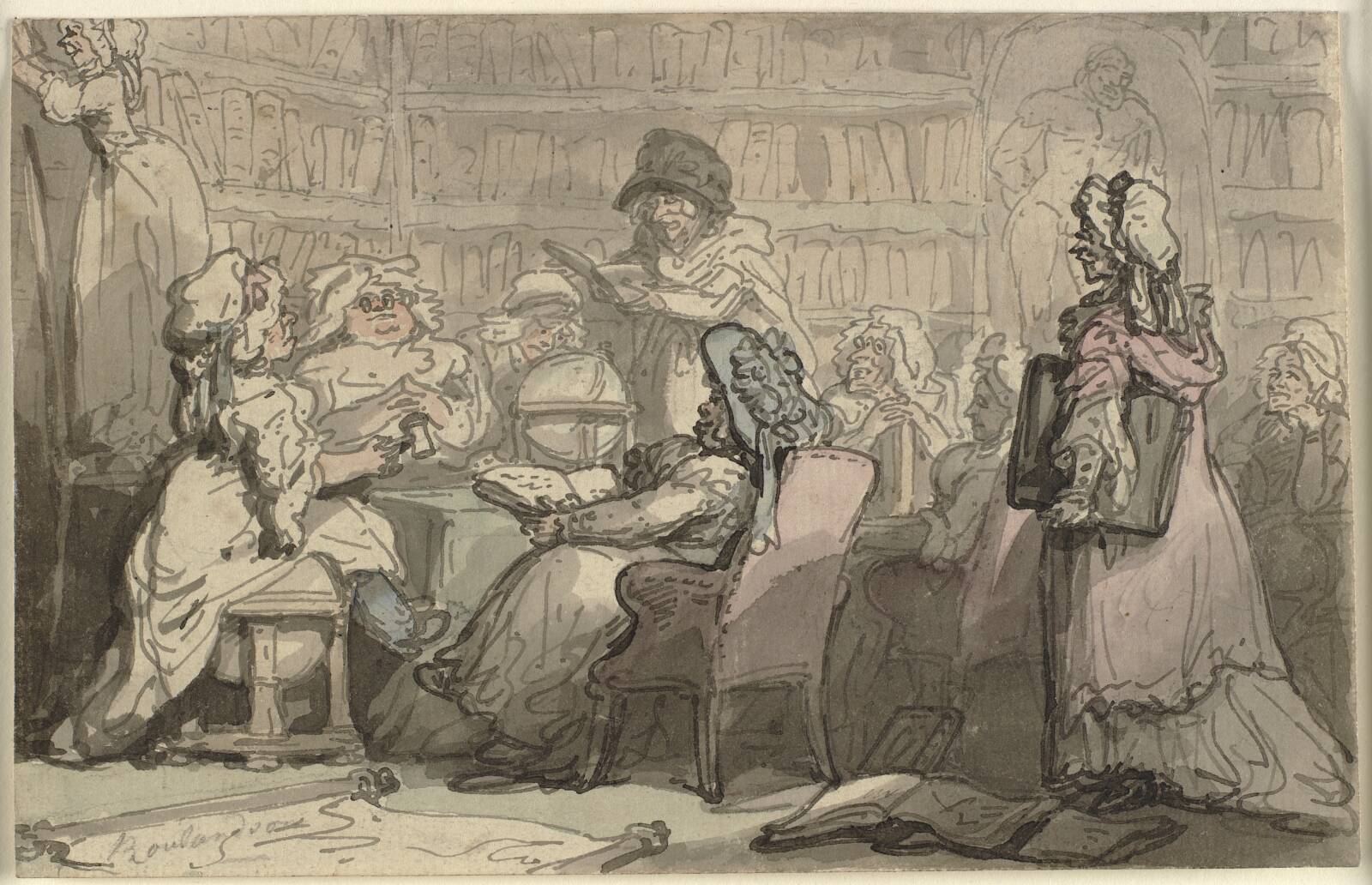 A bluestocking club meeting in a library, by Thomas Rowlandson, 1800-1814