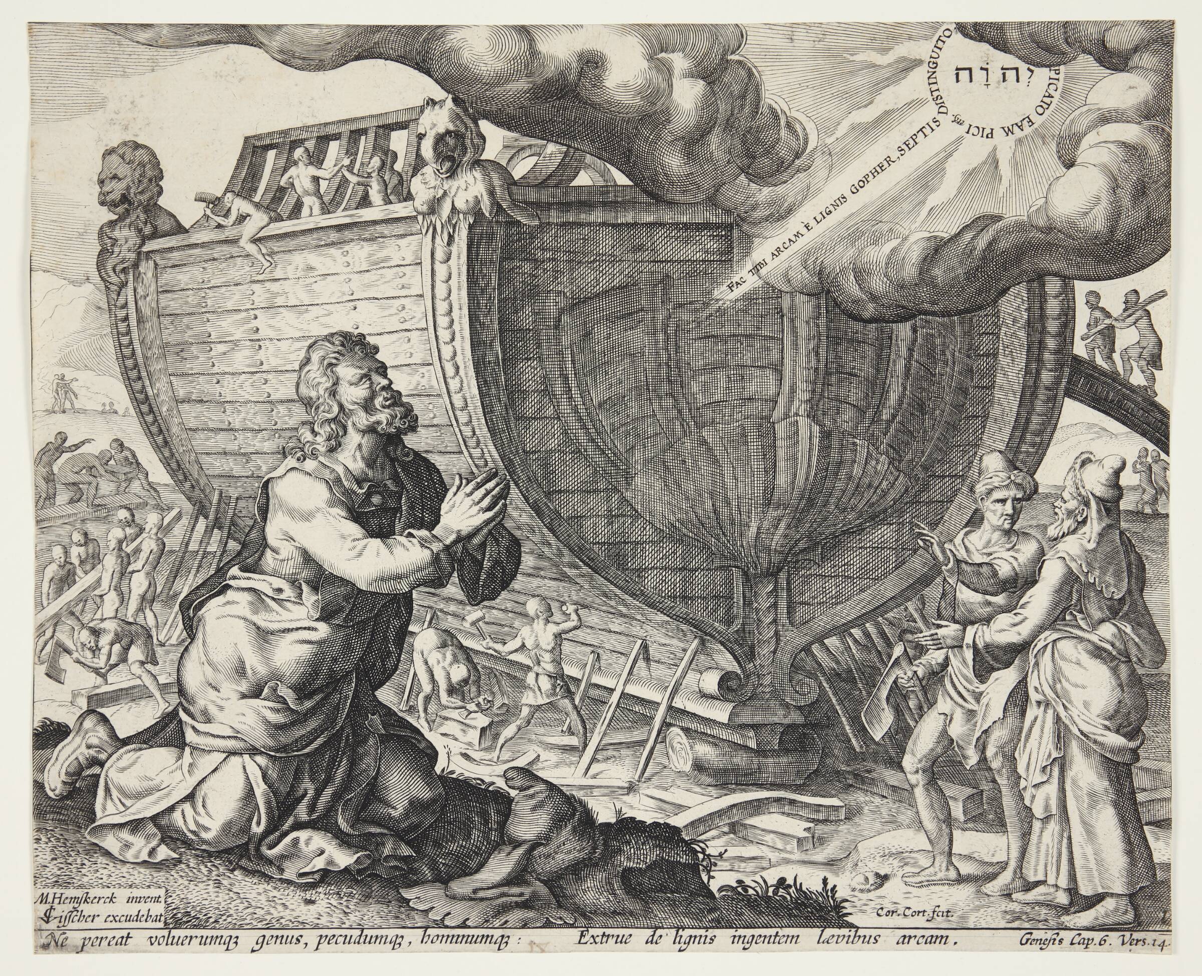 Gud befaler Noa at bygge arken, Cornelis Cort, 1559