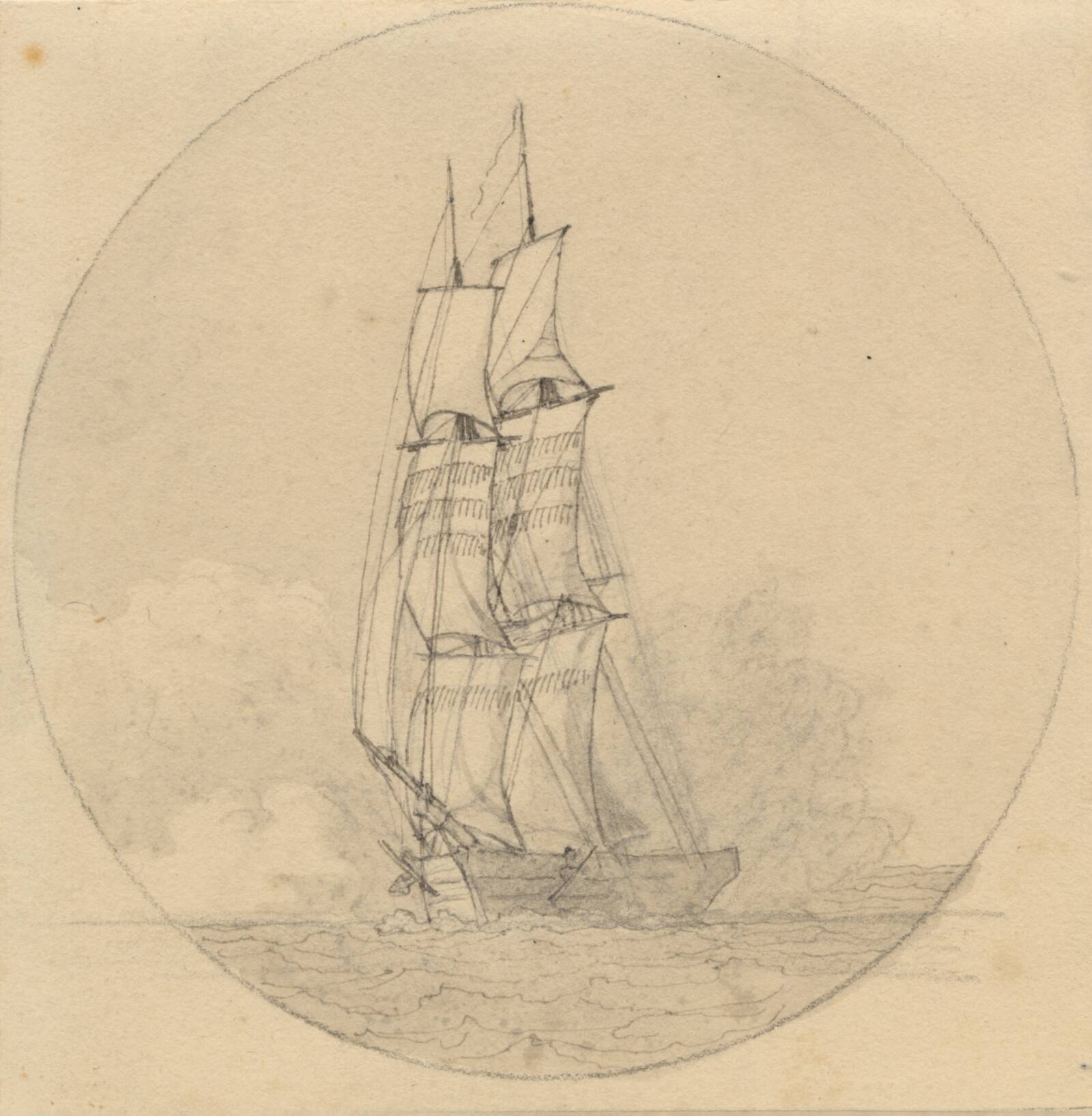 En brig under sejl set forfra., C.W. Eckersberg, 1783-1853