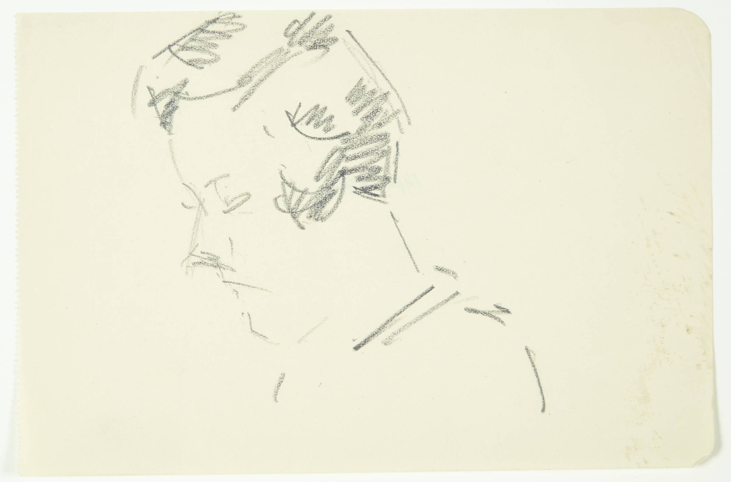 Portrætstudie af malerinden Ellen Olrik, med bøjet hoved, 7/8-profil mod venstre, Edvard Weie, 1926-1930