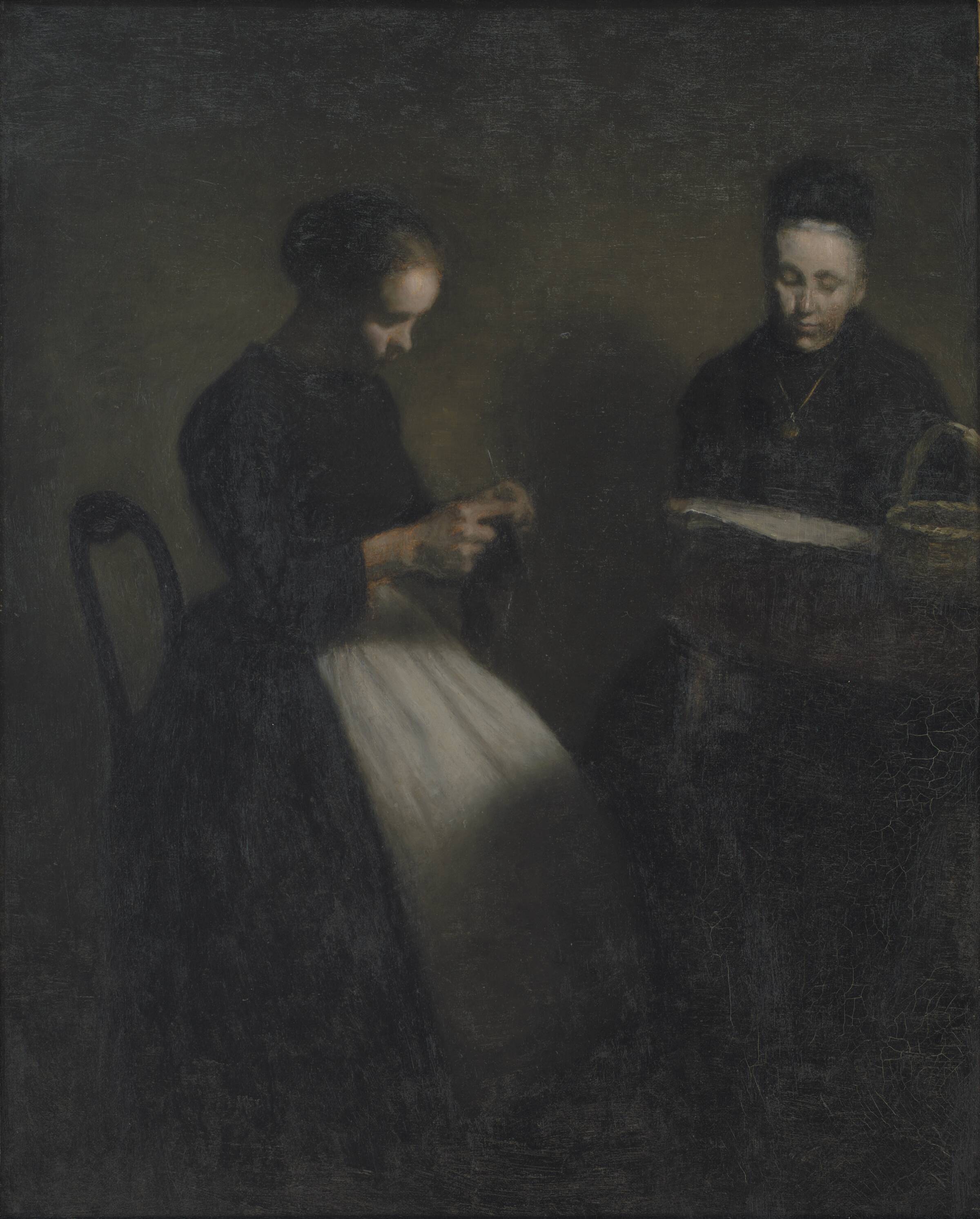 Afteninteriør. Kunstnerens moder og hustru, Vilhelm Hammershøi, 1891