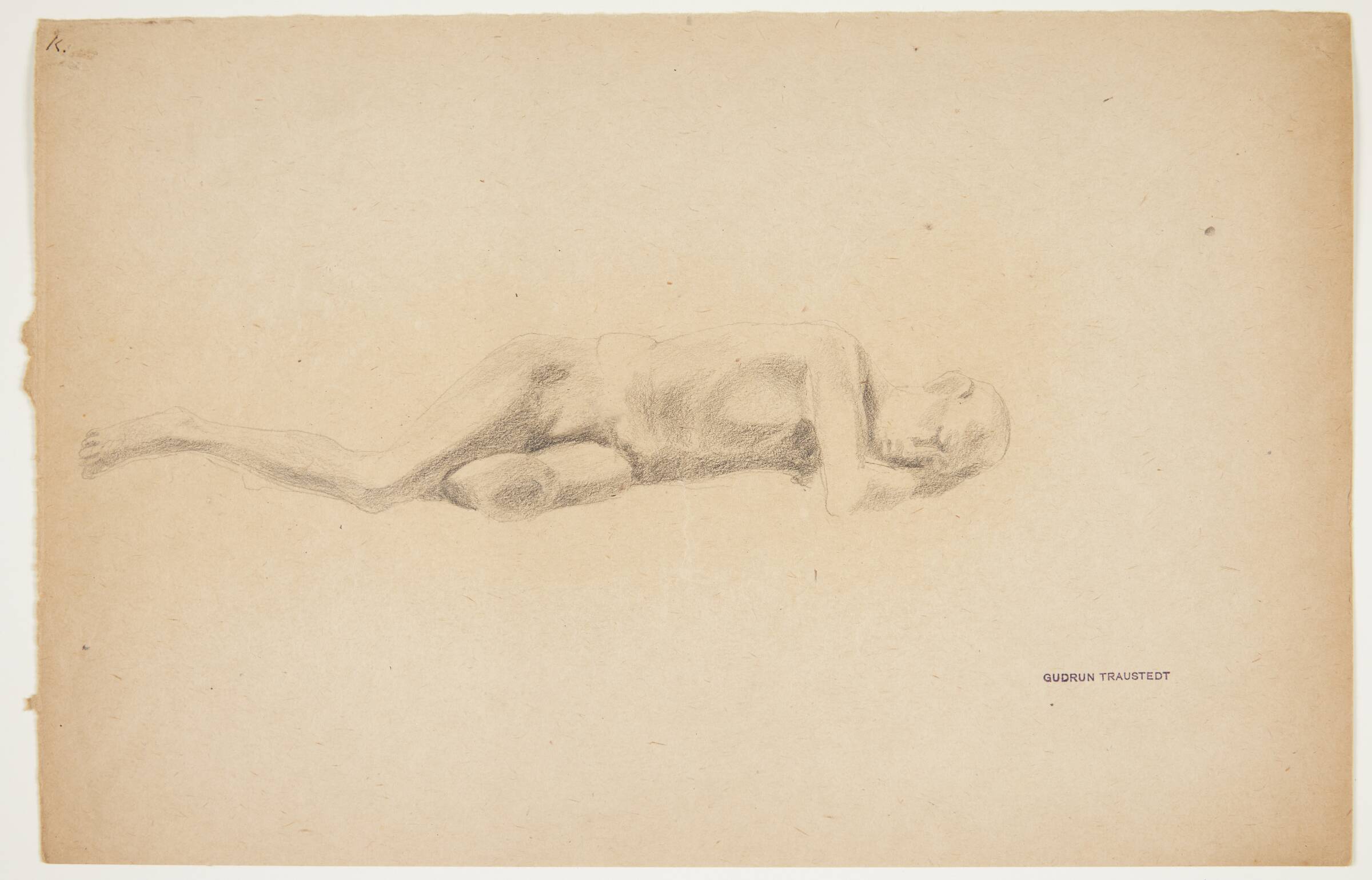 Studie af gipsafstøbning fra Pompeji. Liggende mand, Traustedt, Gudrun, 1920-1924