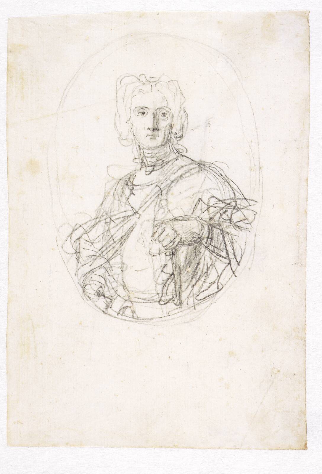 Oval with the portrait of a man wearing armour, by Francesco Solimena, 1734-1736