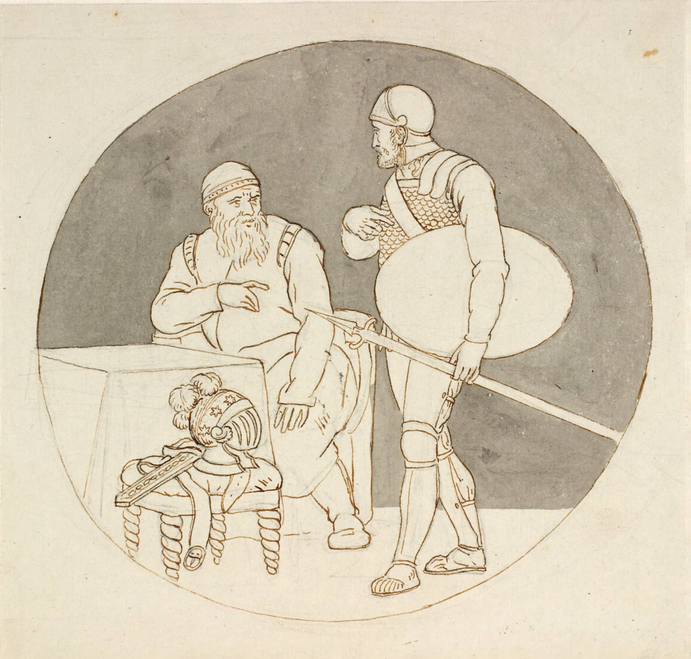To krigere, den ene stående, den anden siddende, C.W. Eckersberg, 1783-1853