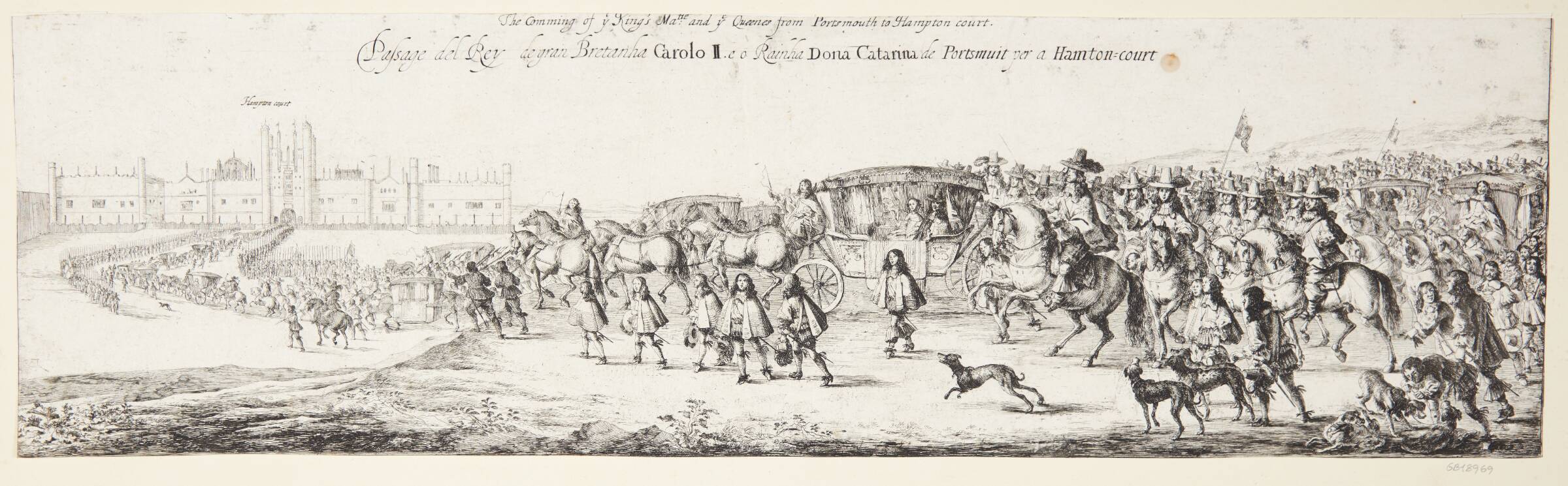 Kong Karl II og dronningens ankomst til Hampton Court, Dirk Stoop, 1662