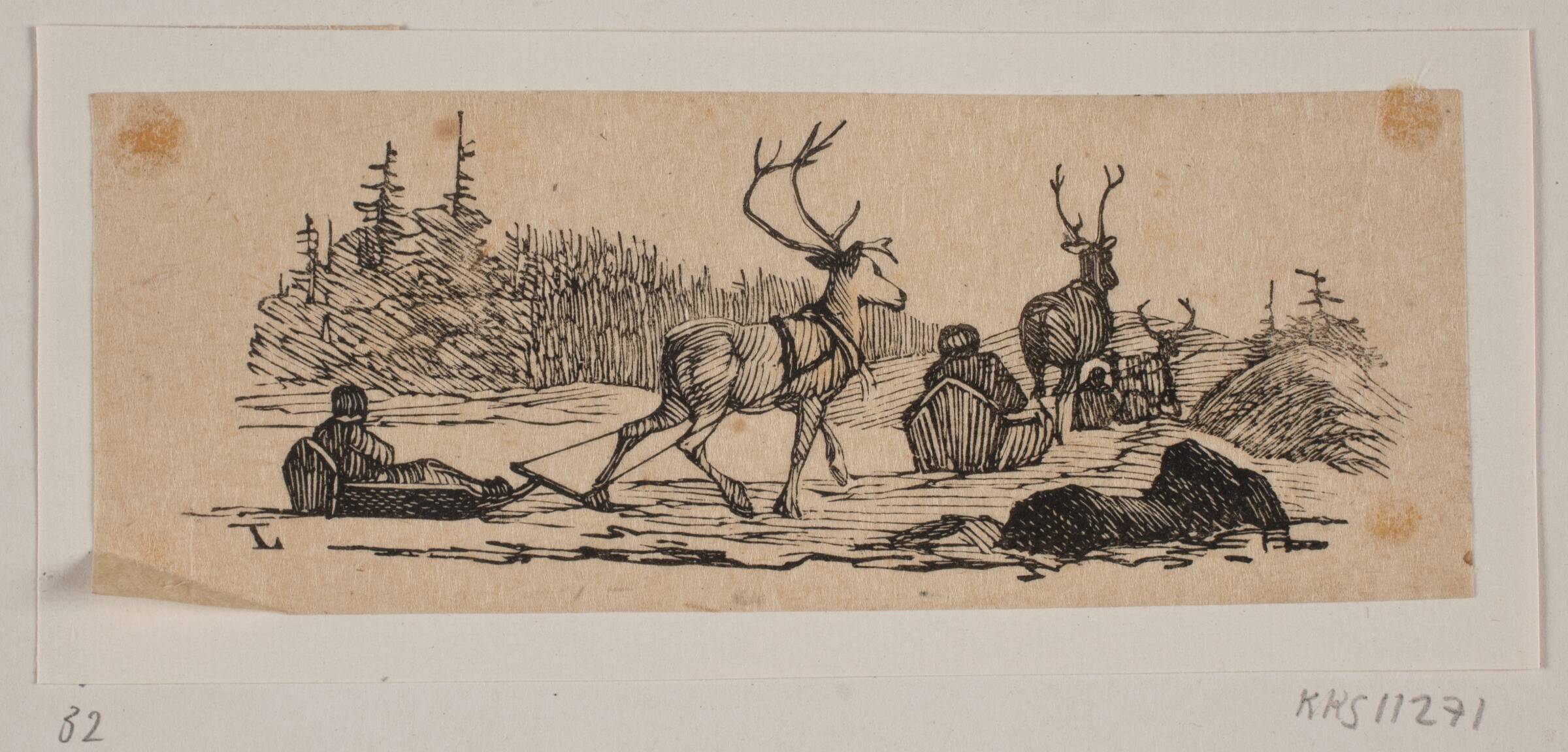 Slædekørsel med rensdyr, H.C. Henneberg, 1842