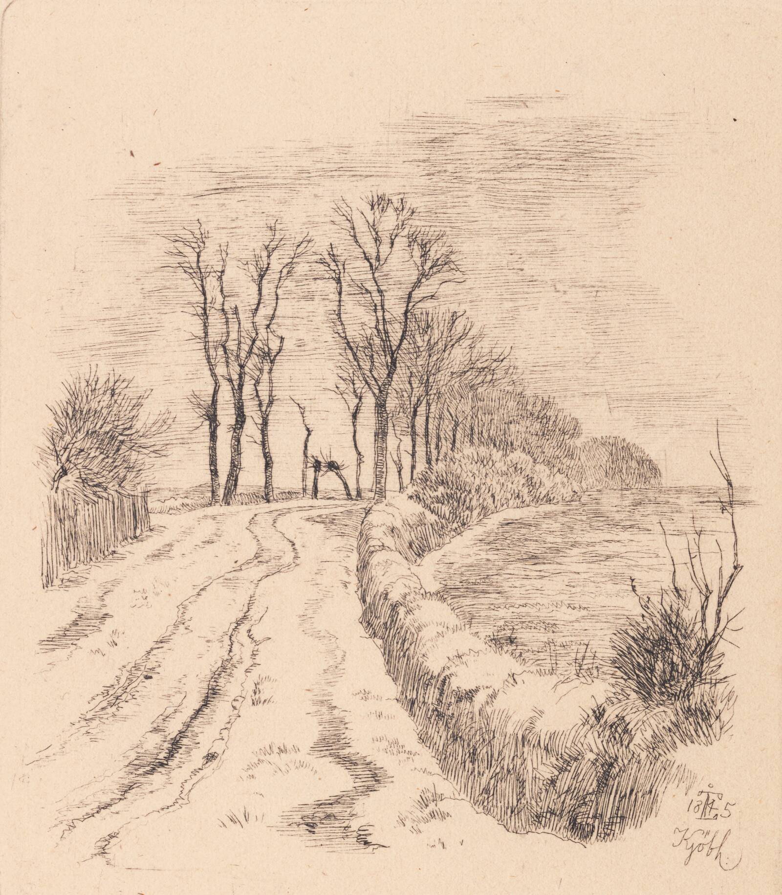 Allé ved Vallø, Johan Thomas Lundbye, 1845
