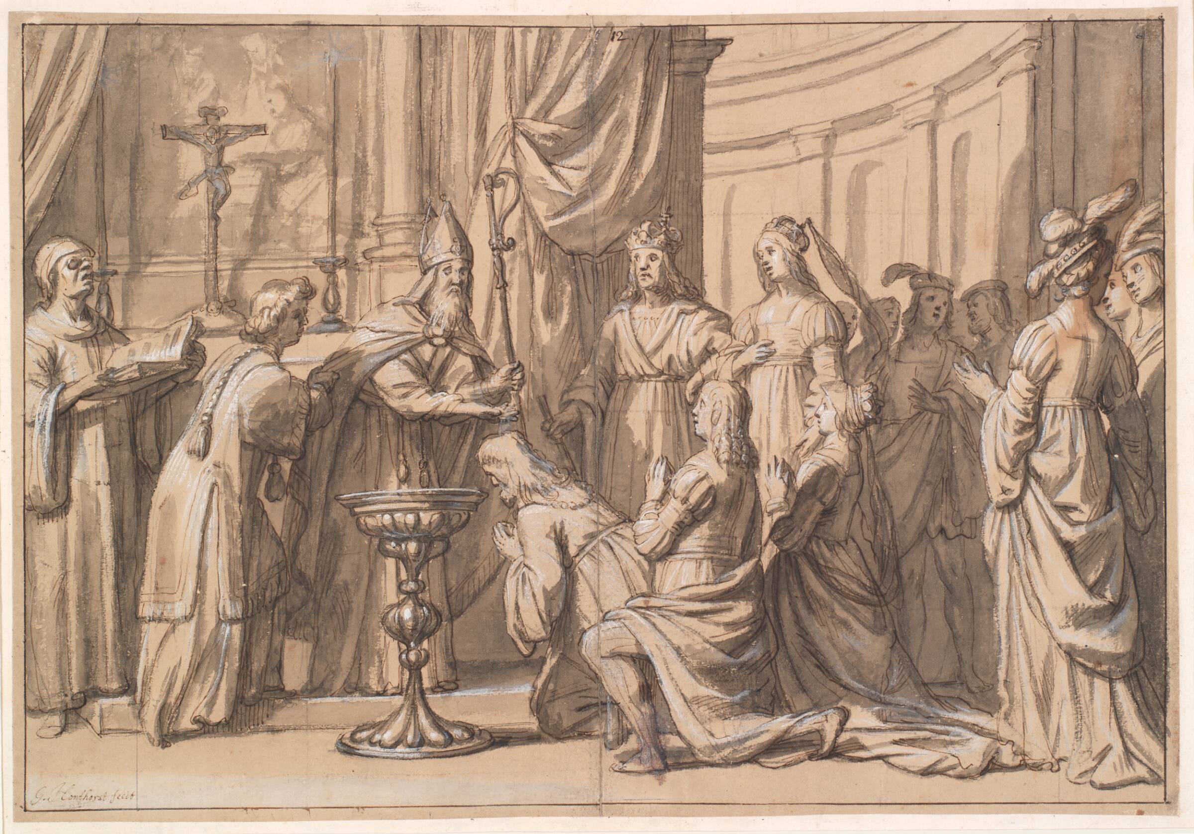 Harald Klak og hans familie døbes i Mainz, Gerard van Honthorst, 1637-1737