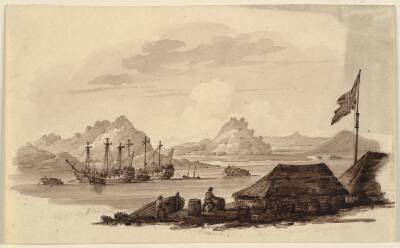 Engelske krigsskibe og Tanka 'egg-boats' i Whampoa, Canton, en dybhavsred ved den kinessiske kyst