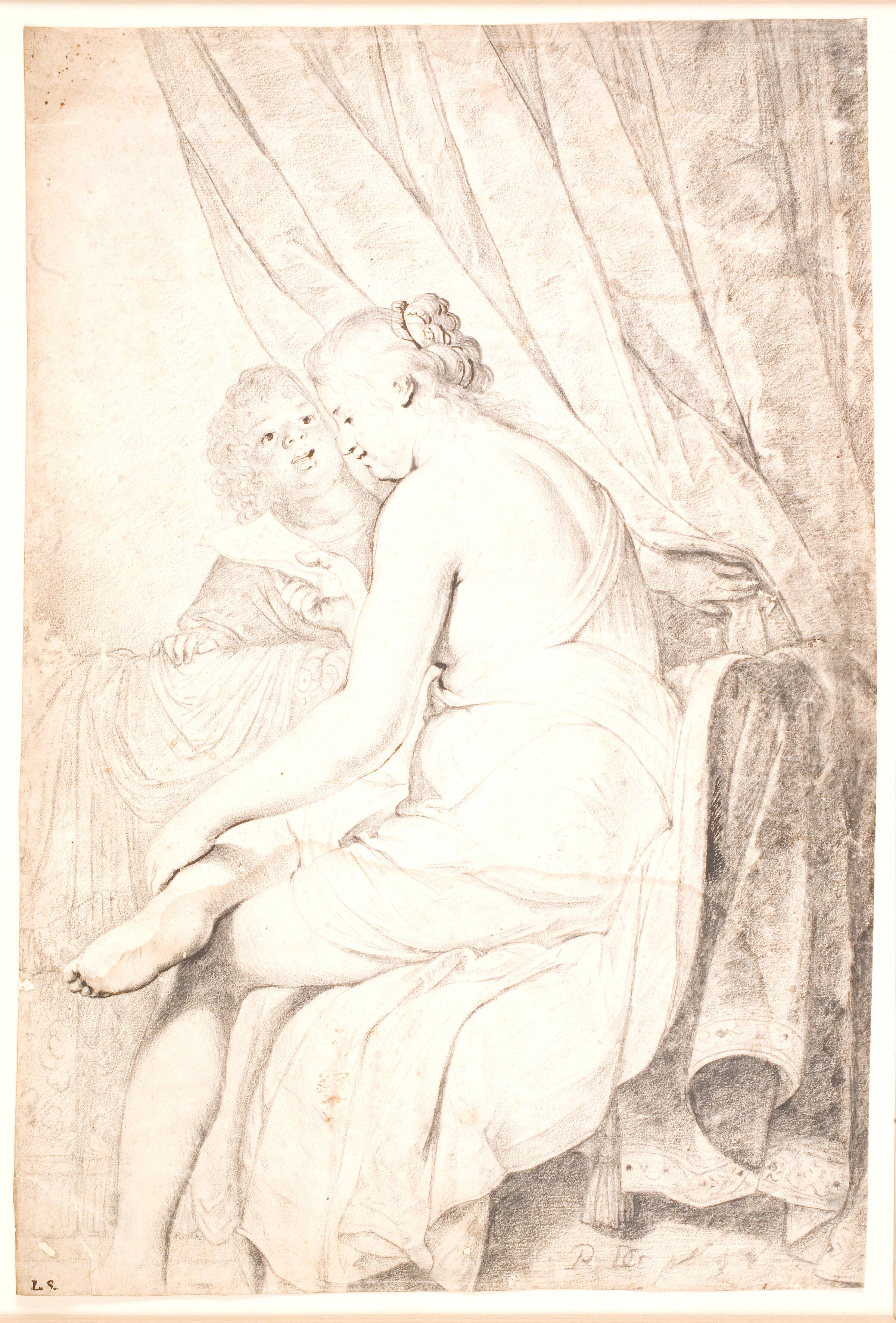 En siddende dame i let negligé læser et brev, der er overbragt af hendes sorte tjenestepige, Pieter de Grebber, 1642-1645