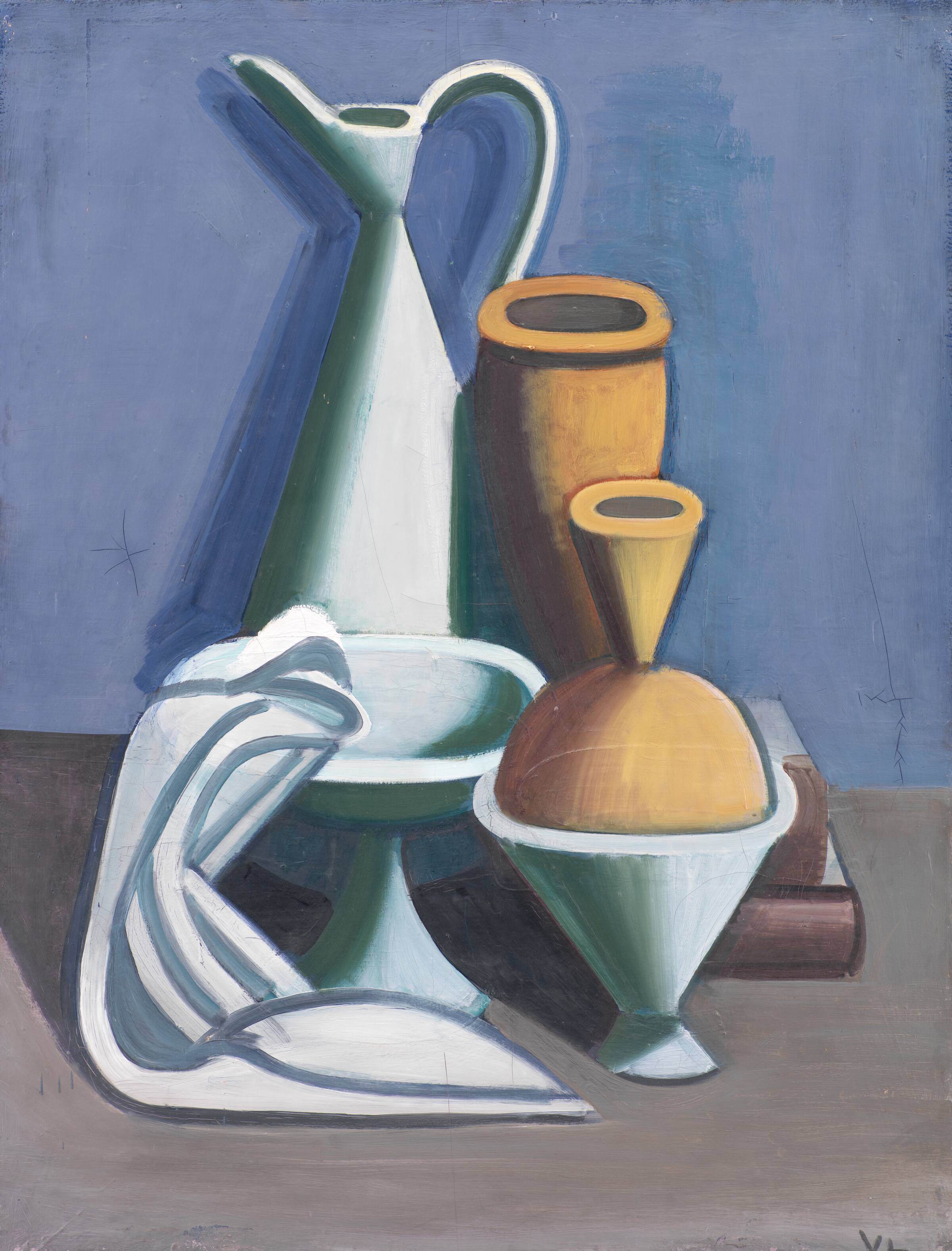 Opstilling med vandkande, håndklæde og krukker, Vilhelm Lundstrøm, 1929