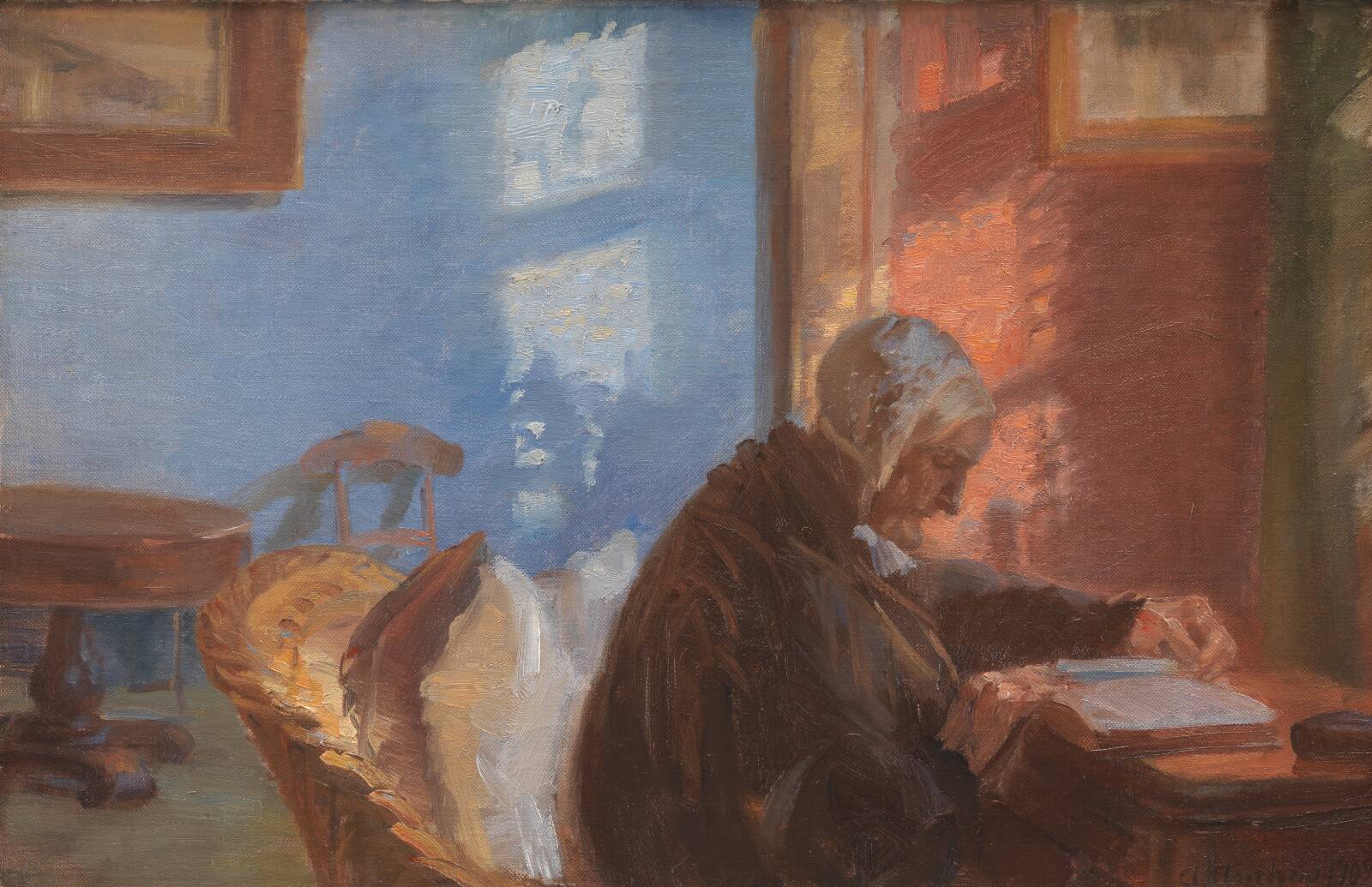 The Artist's Mother Ane Hedvig Brøndum in the Red Room, by Anna Ancher, 1909