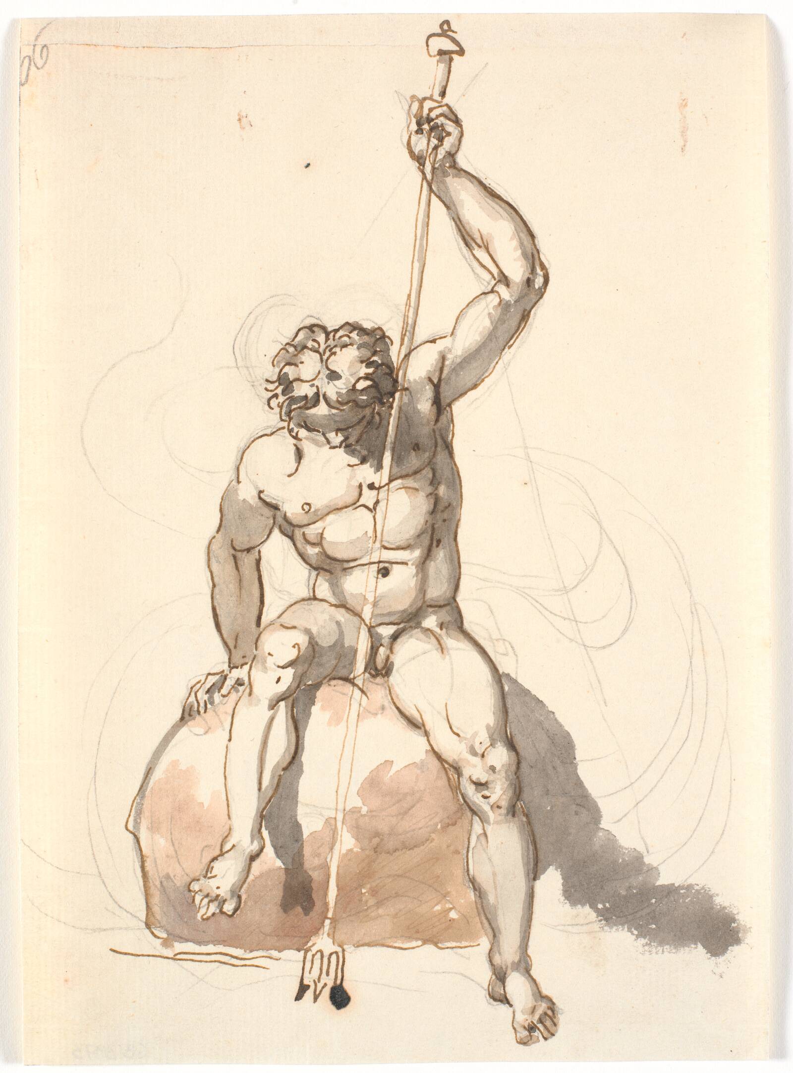 Siddende mandsfigur med trefork, Nicolai Abildgaard, 1743-1809