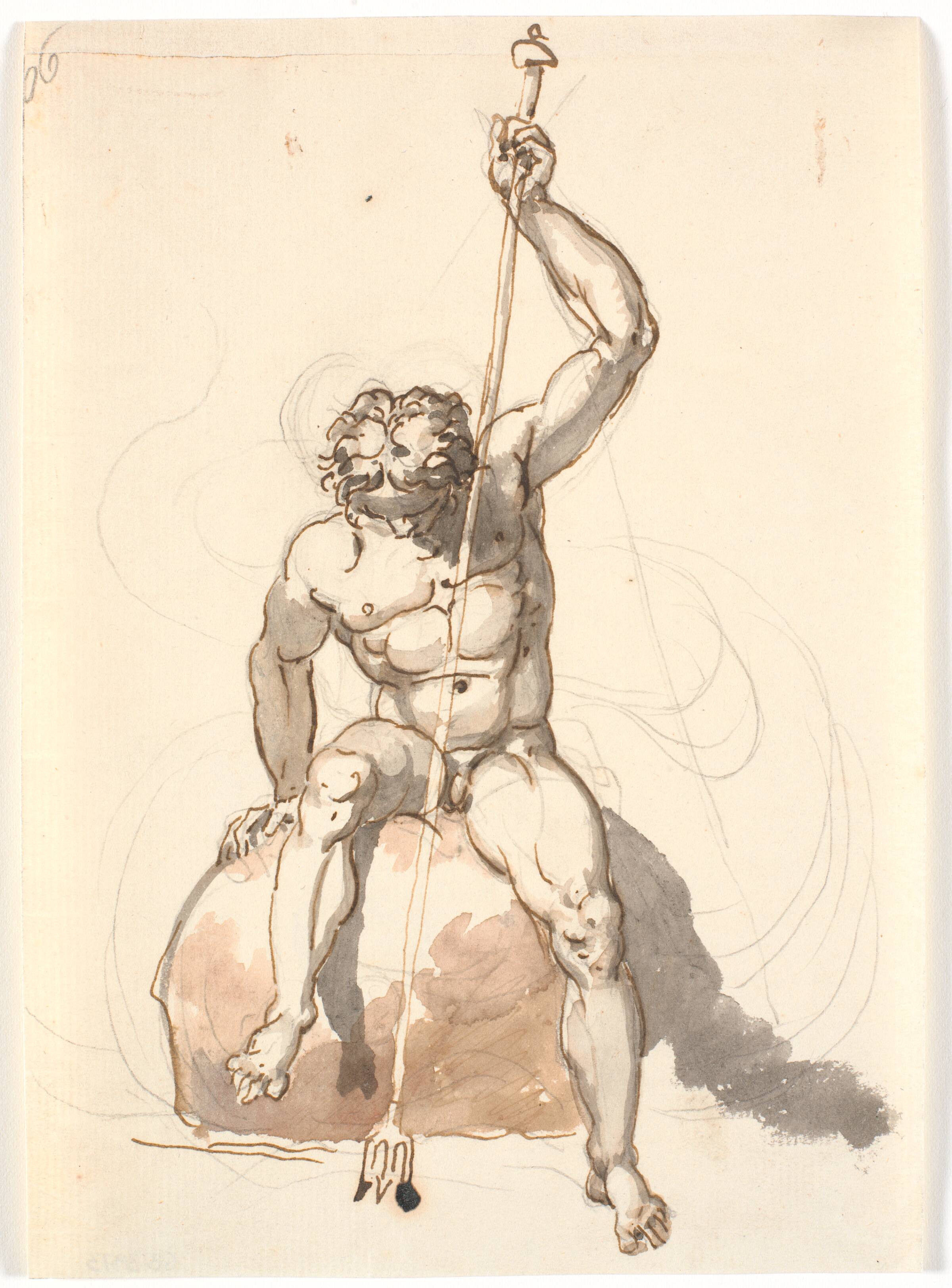 Siddende mandsfigur med trefork, Nicolai Abildgaard, 1743-1809