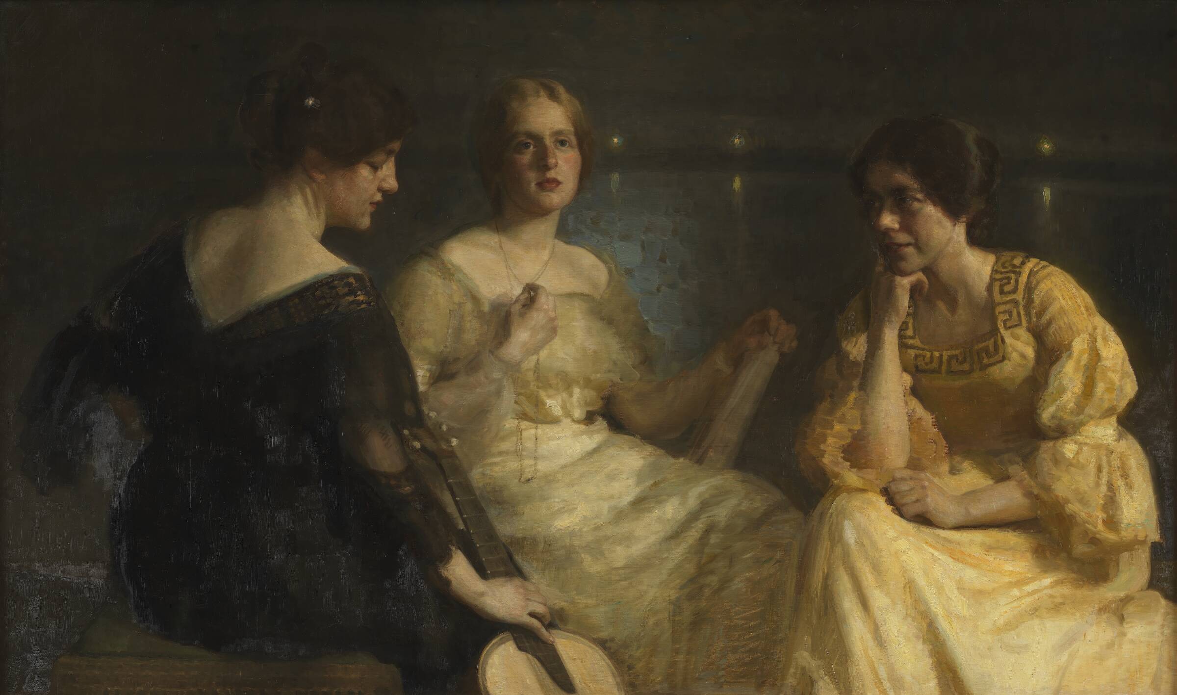 Unge kvinder. Fra venstre: Karen Bramsen; kunstnerens hustru Esther, f. Lange; Johanne Munch-Petersen., Julius Paulsen, 1904