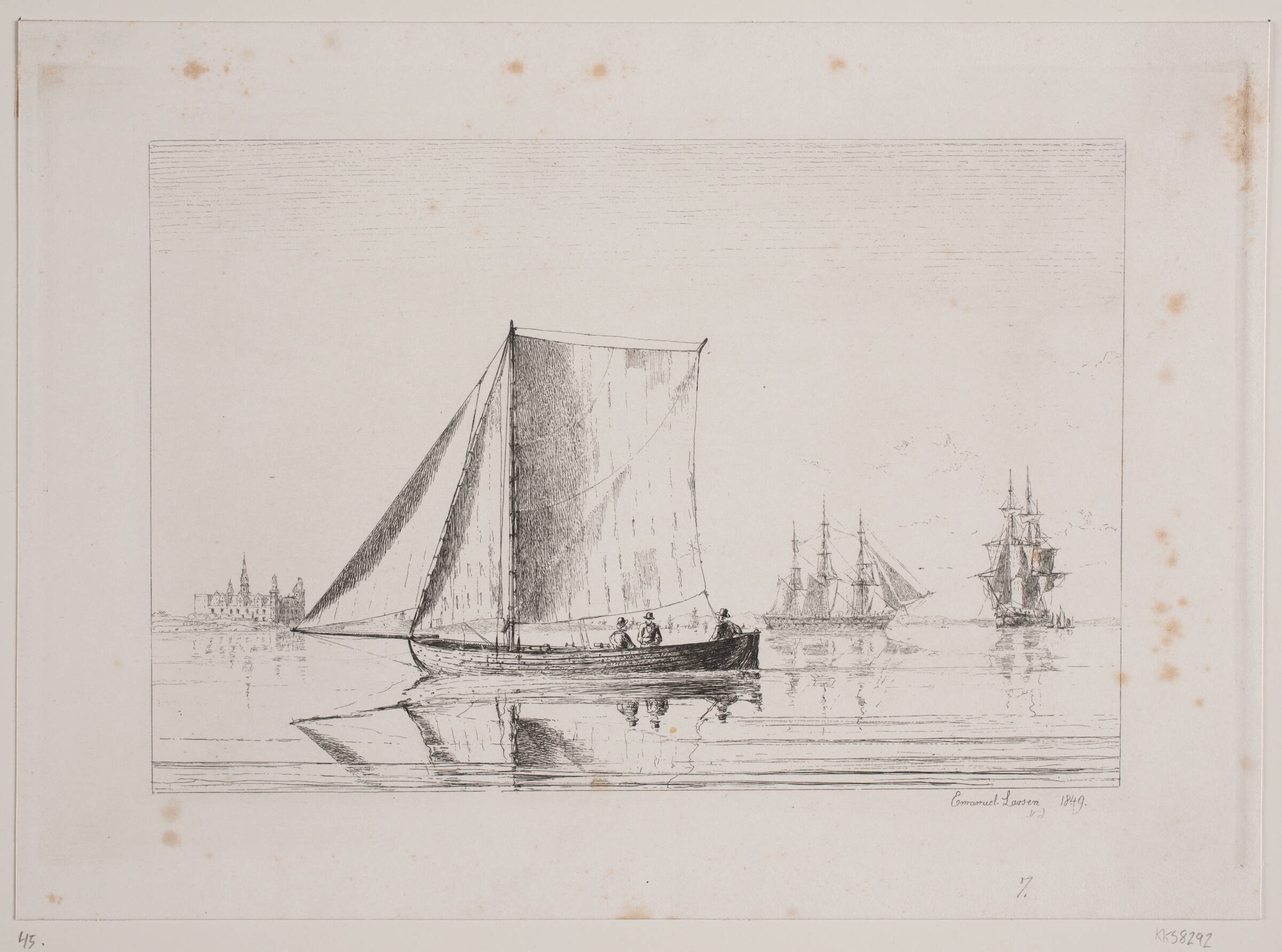 En lodsbåd ved Kronborg, Emanuel Larsen, 1849